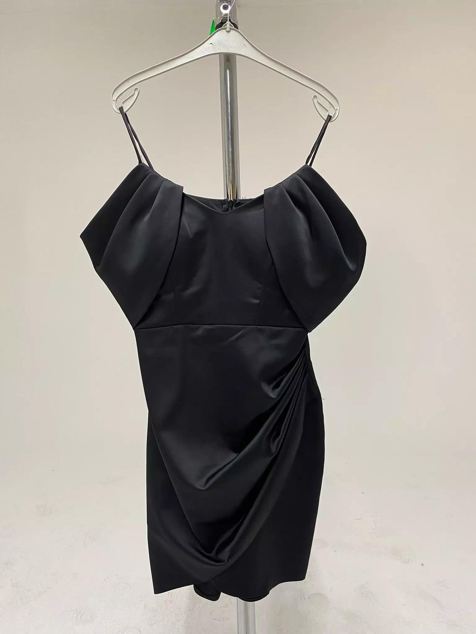 Black satin sleeveless mini dress