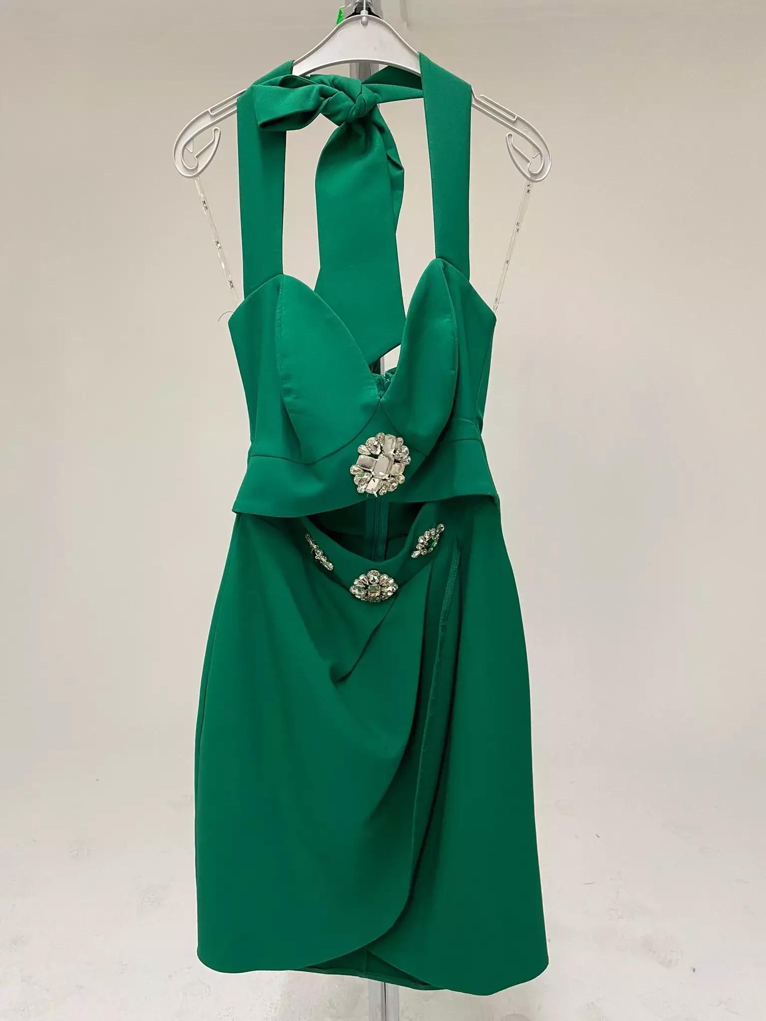 Green crepe sleeveless mini dress