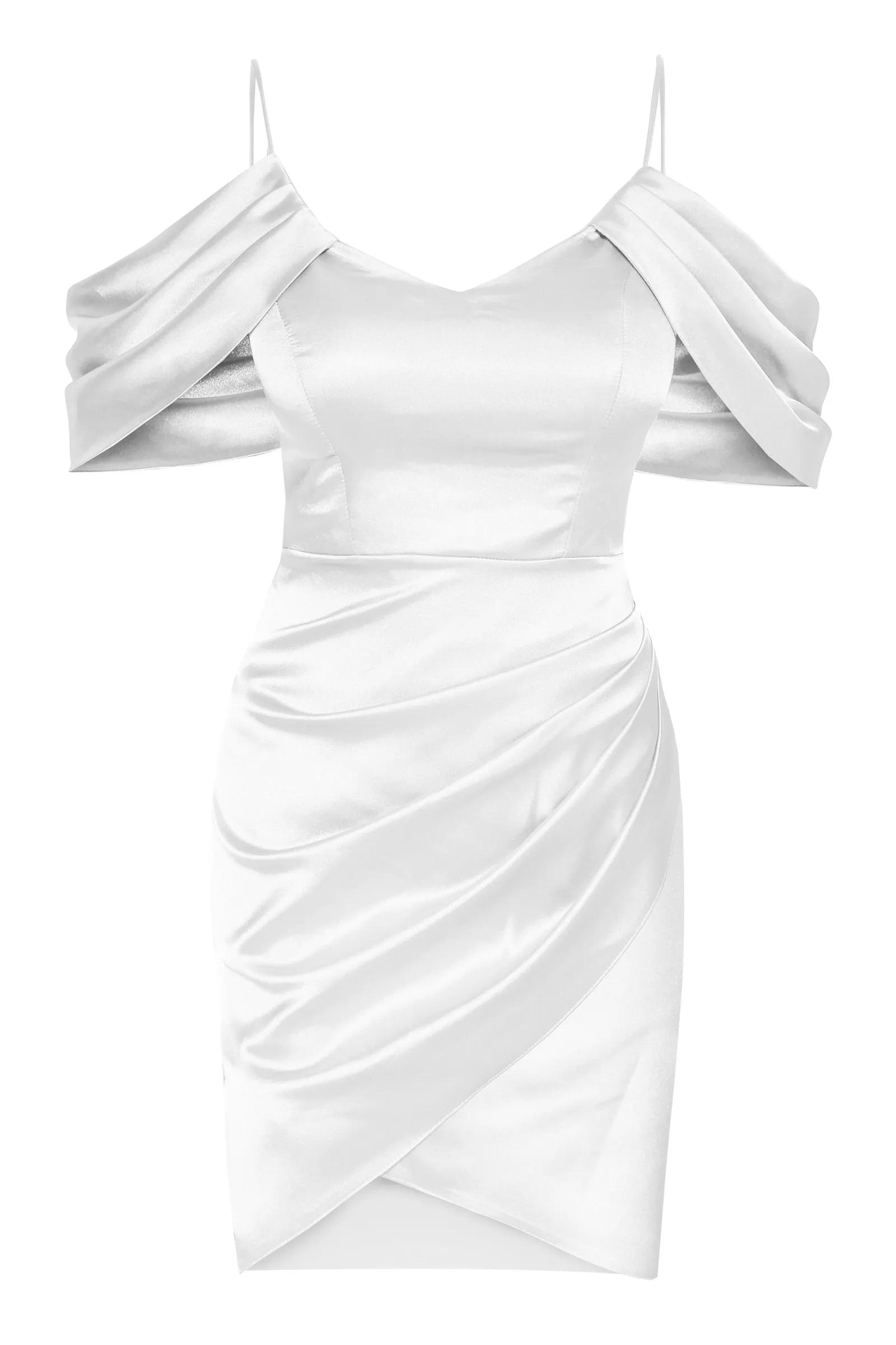 White satin sleeveless mini dress