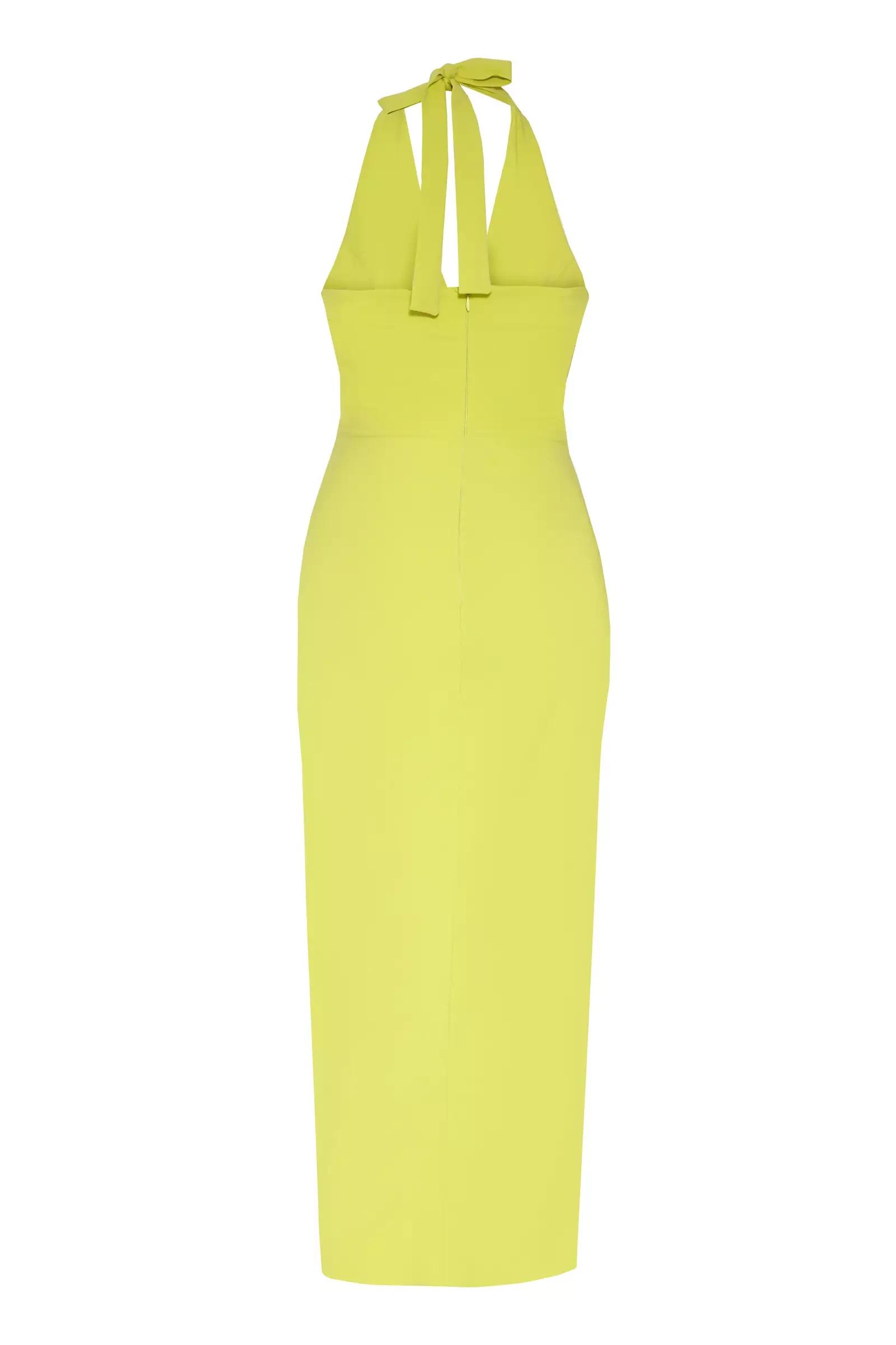 Pistachio green crepe sleeveless midi dress