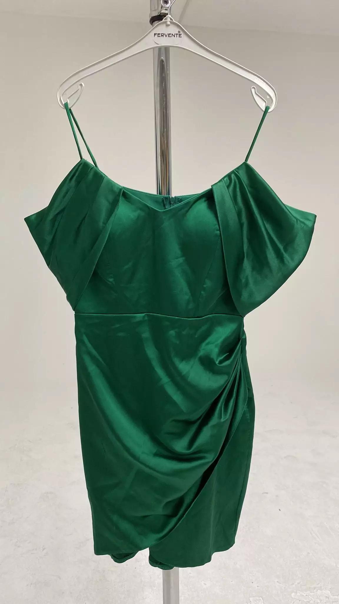 Green satin sleeveless mini dress