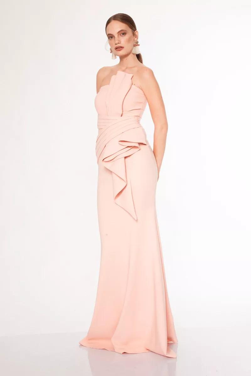 Blush crepe strapless maxi dress