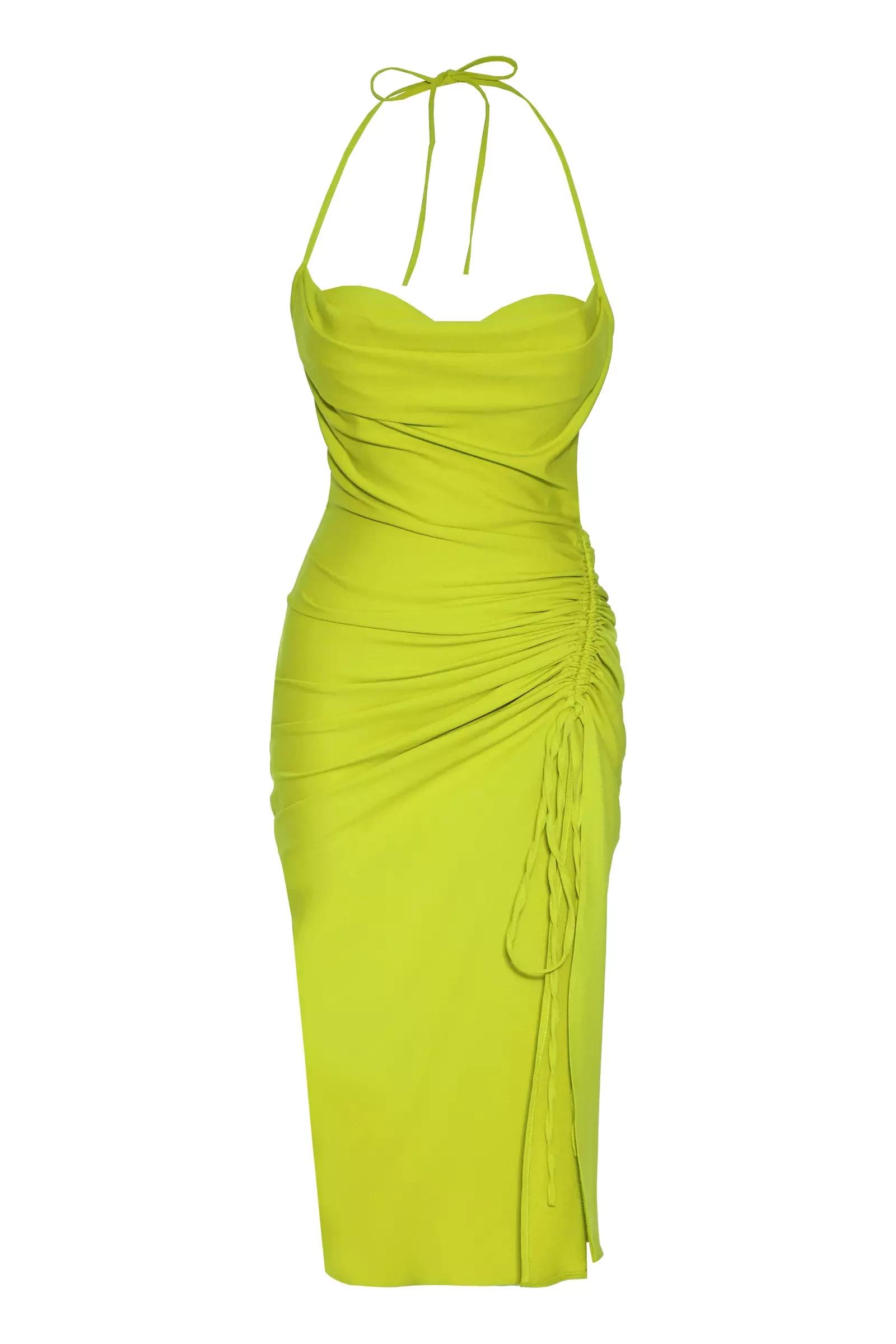 Pistachio green crepe sleeveless maxi dress