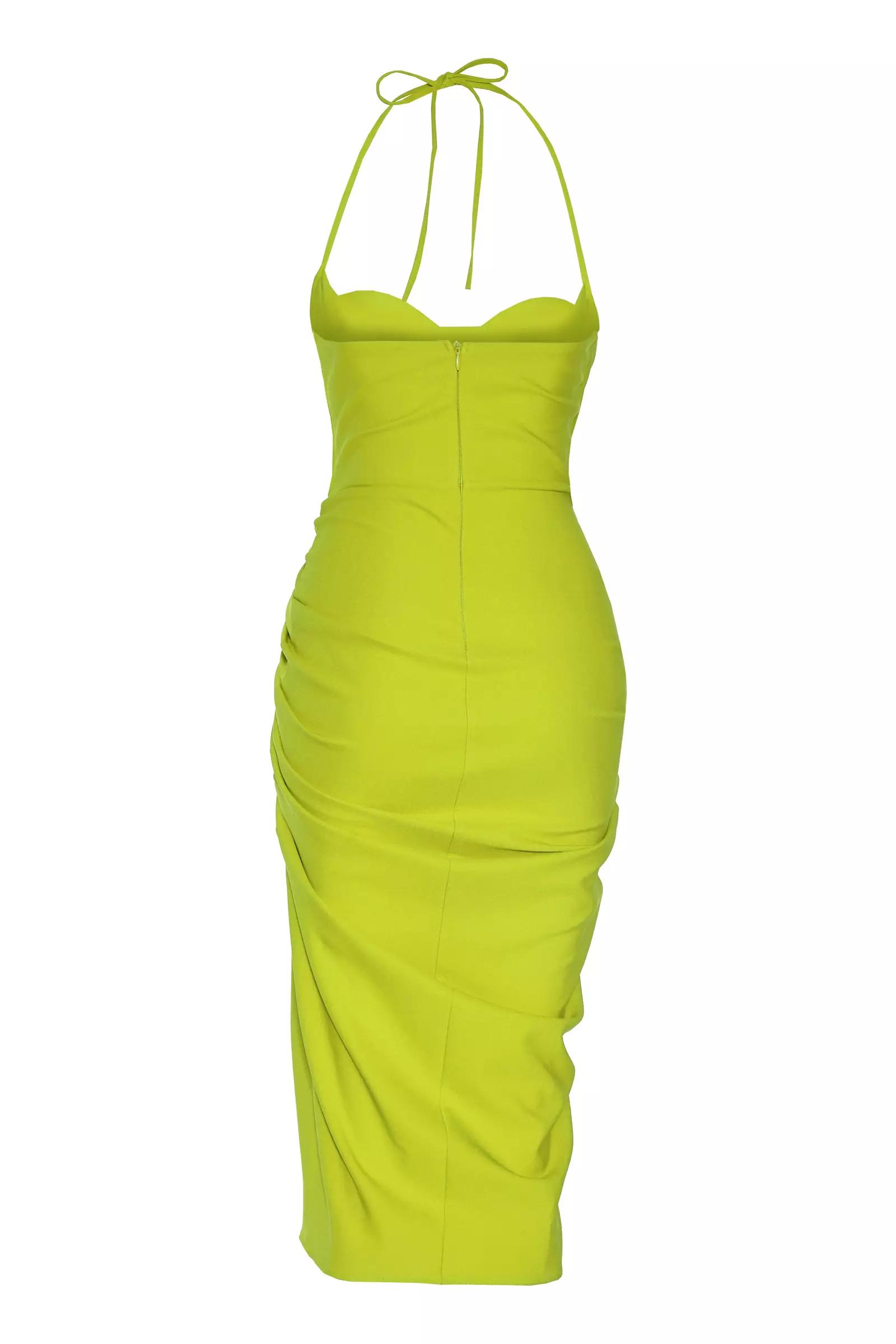 Pistachio green crepe sleeveless maxi dress