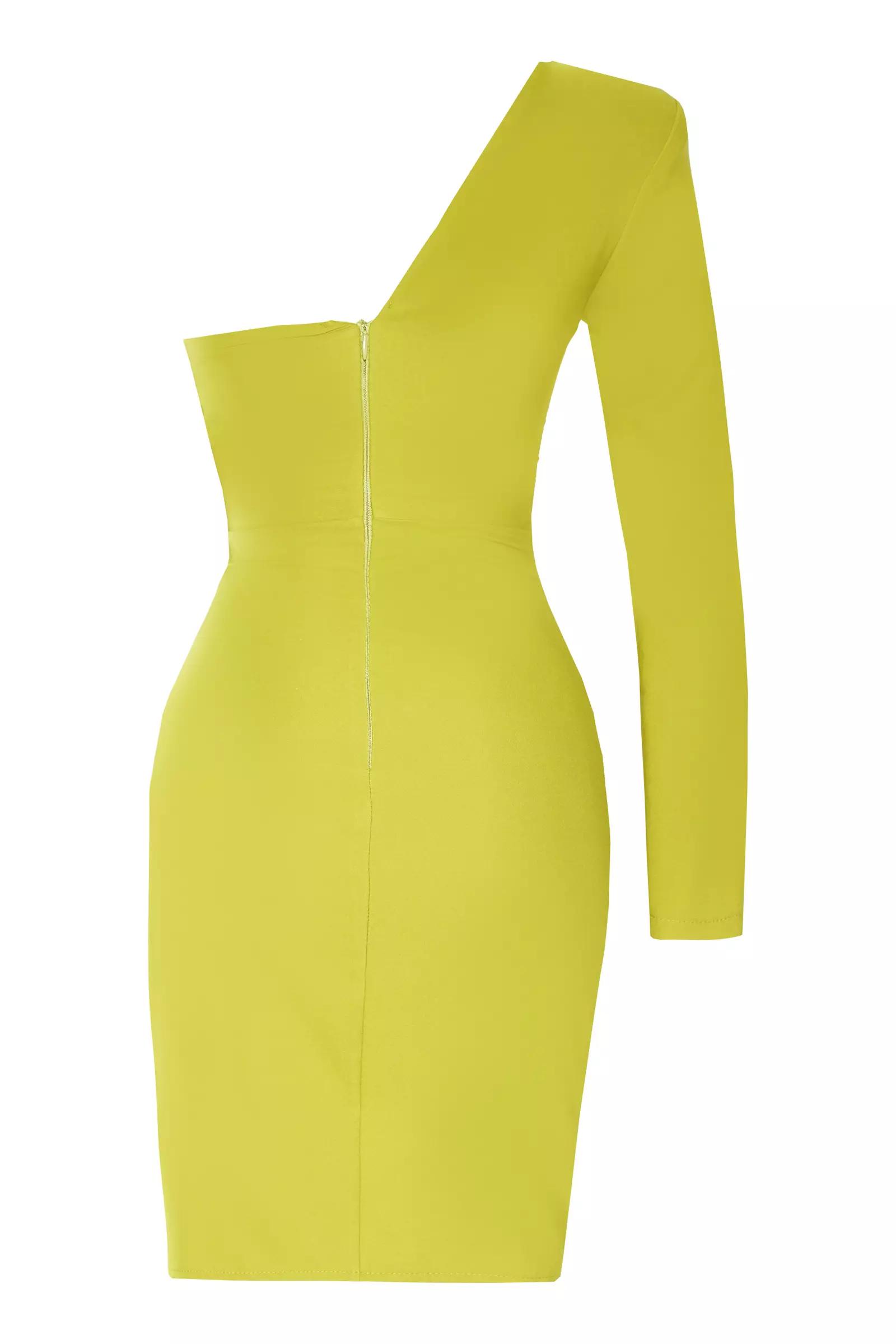 Pistachio green plus size crepe one arm mini dress