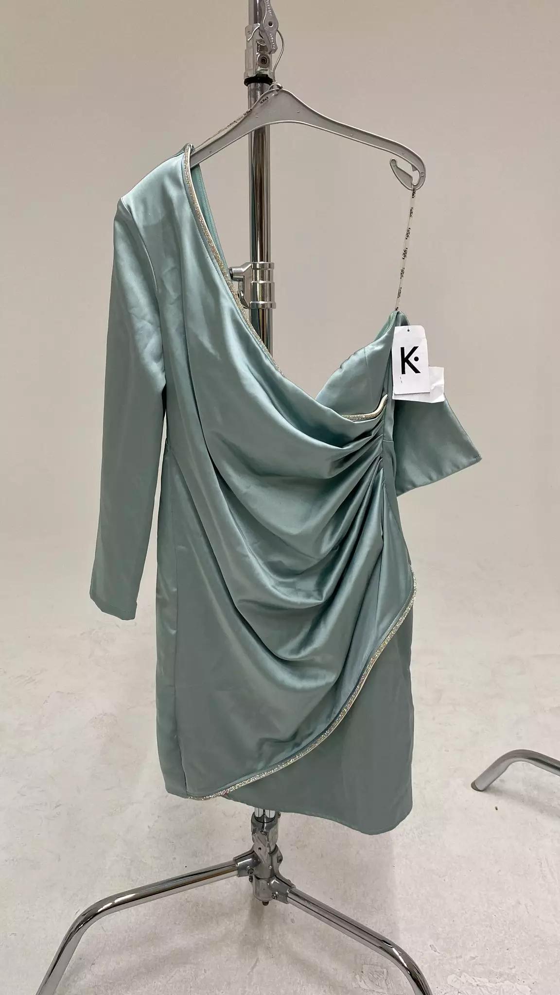 Mint green plus size satin one arm mini dress