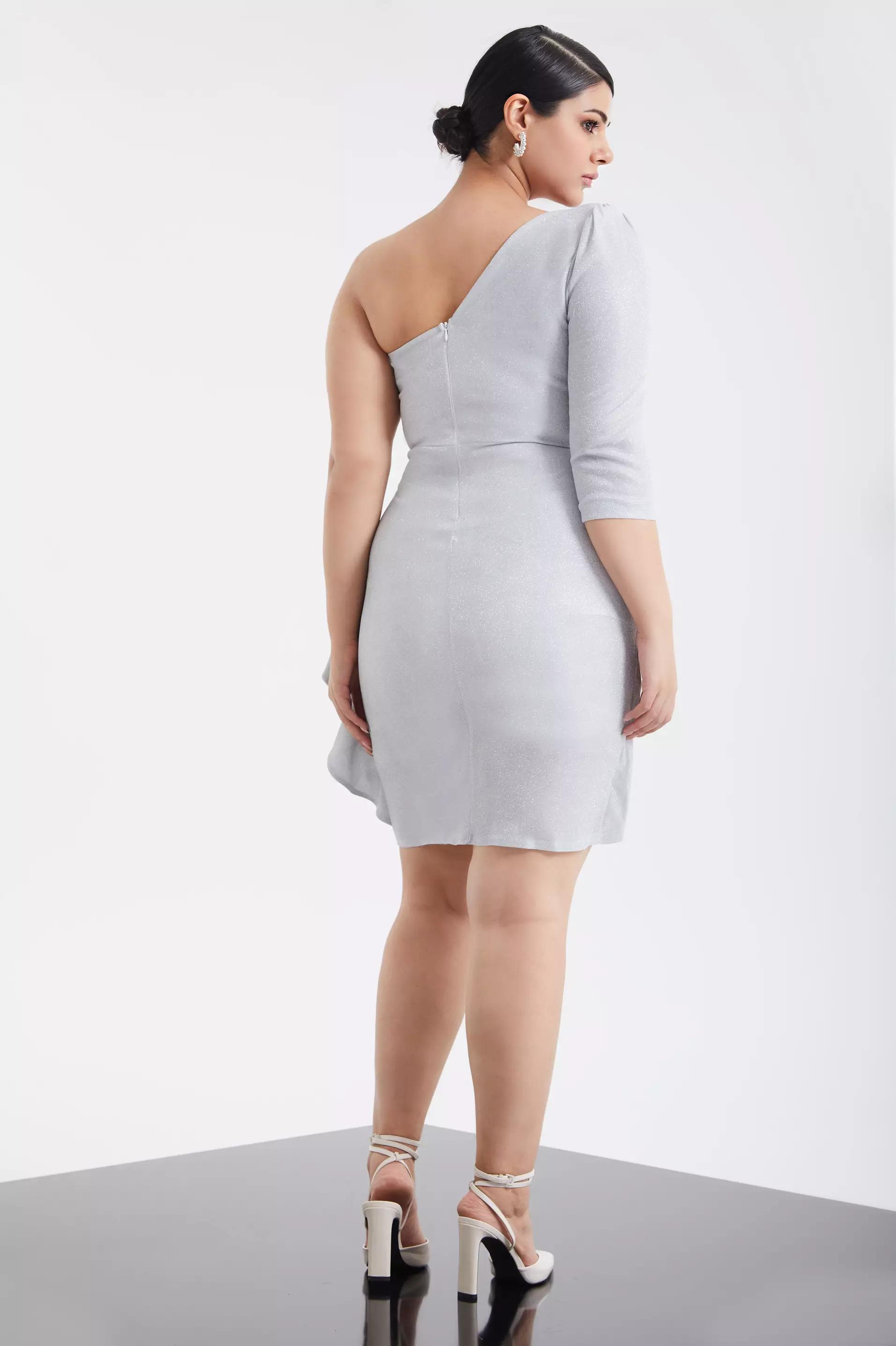 Silver plus size glare one arm mini dress