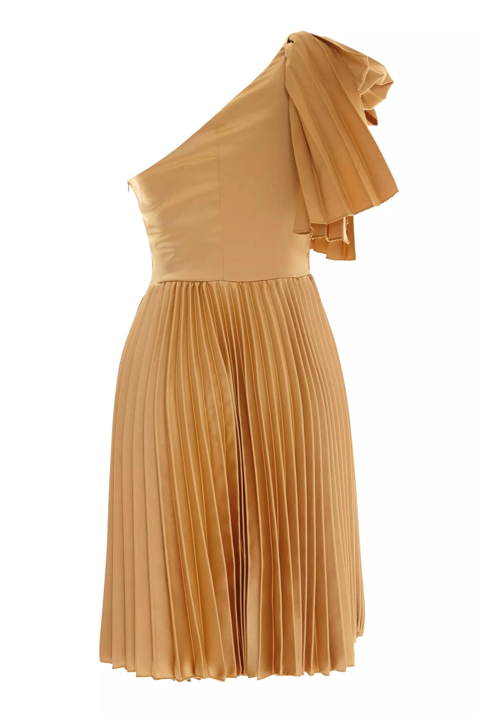 Gold satin one arm mini dress