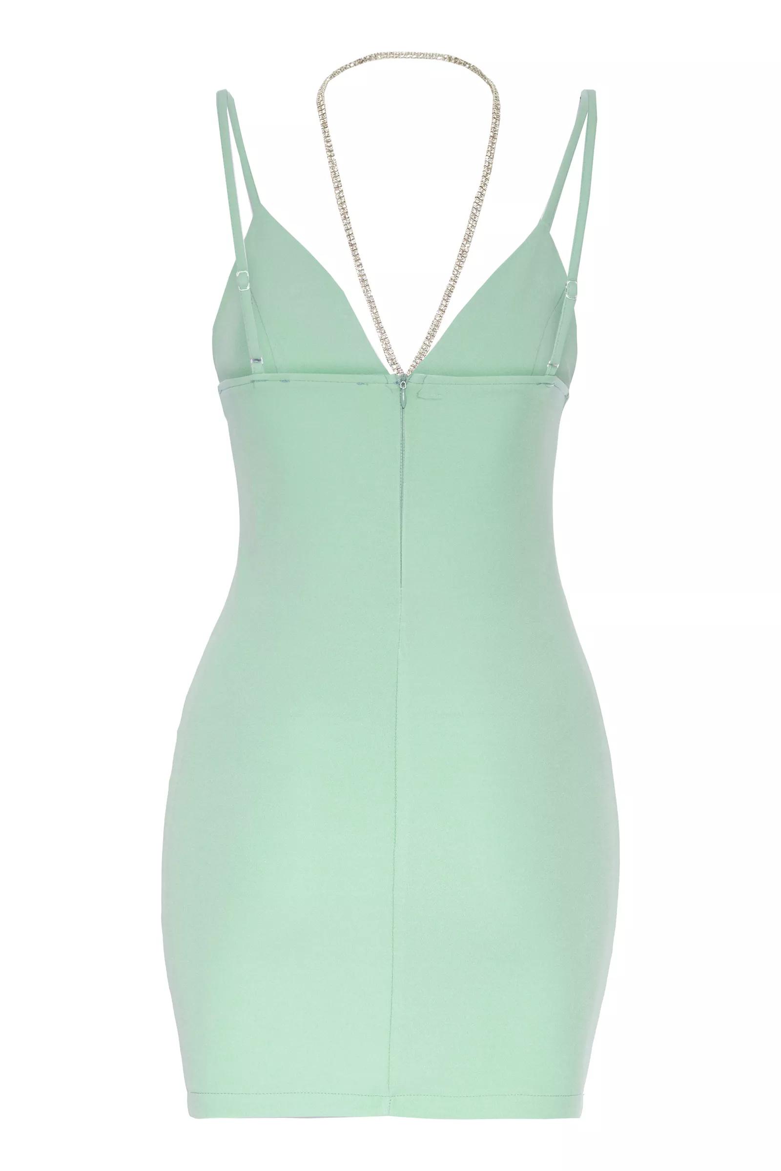 Mint green crepe sleeveless mini dress