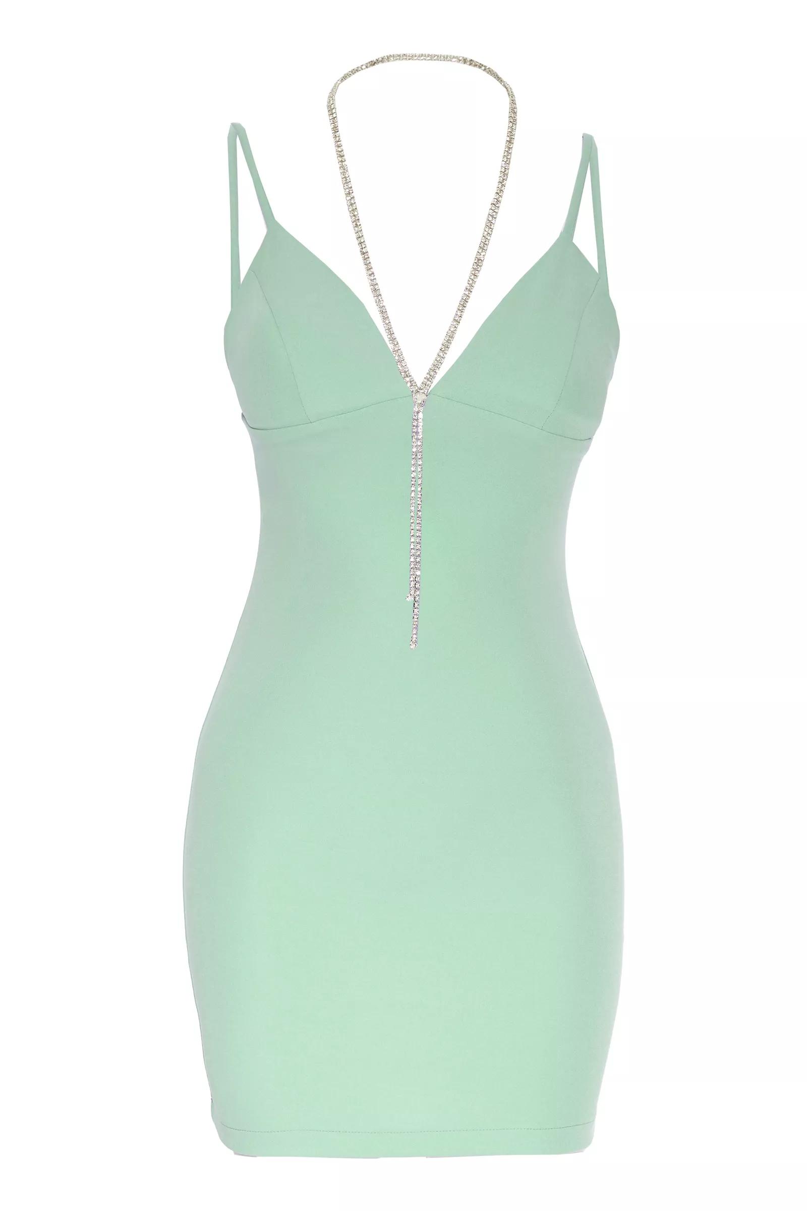 Mint green crepe sleeveless mini dress