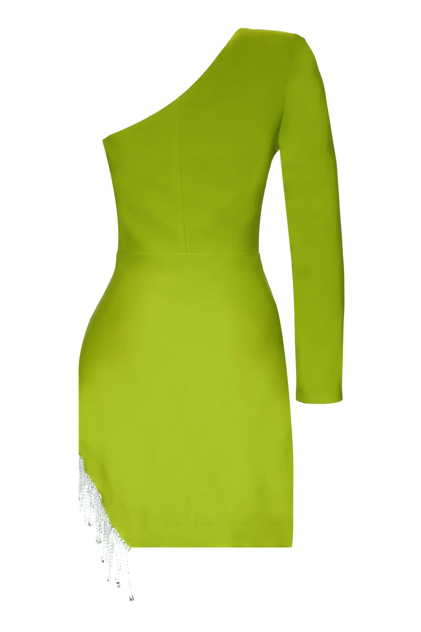 Pistachio green crepe one arm mini dress