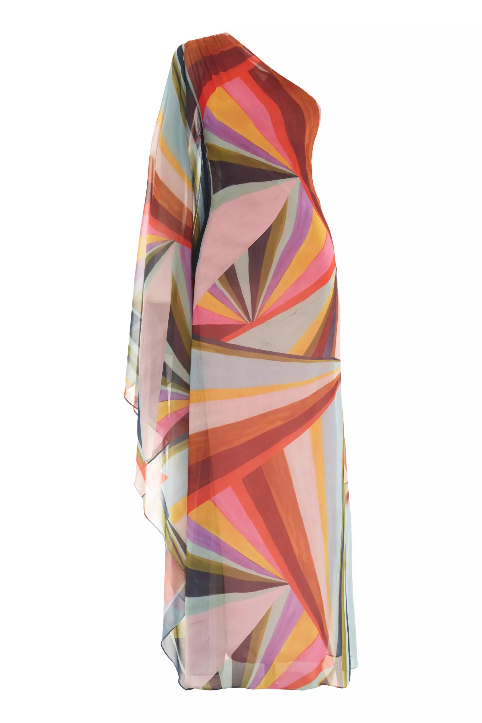 Printed sifon one arm maxi dress