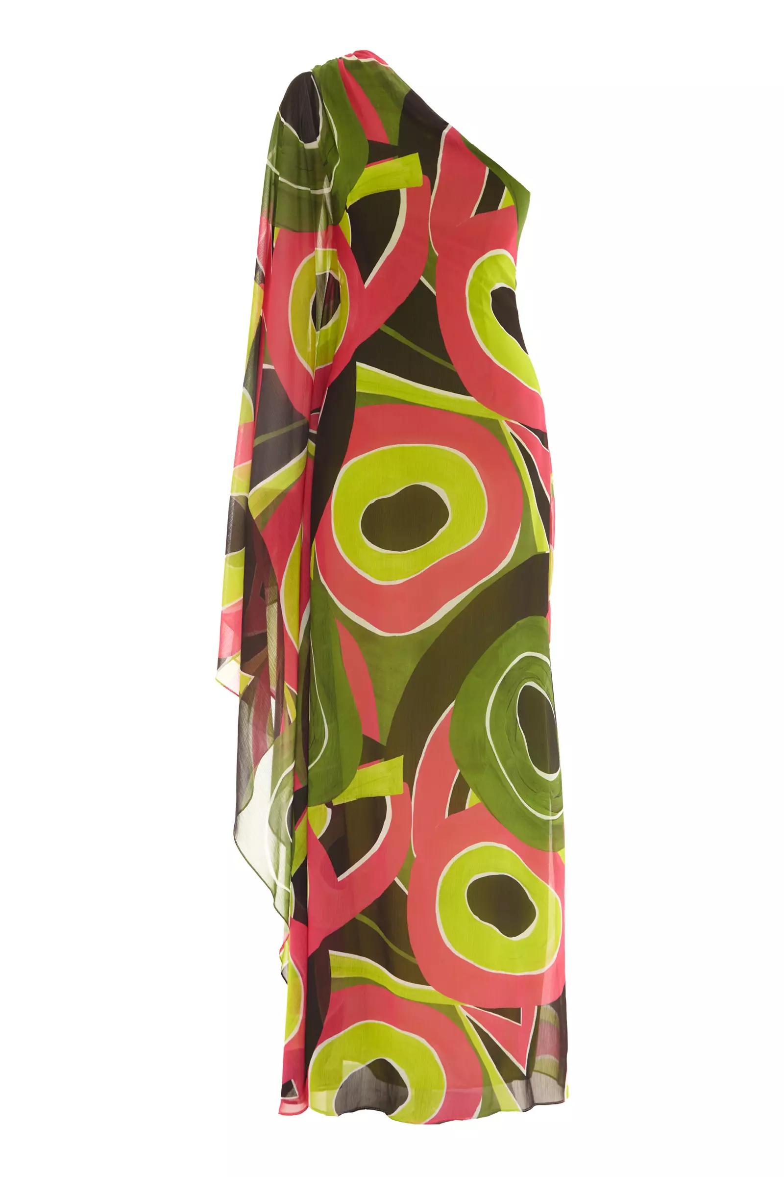 Printed sifon one arm maxi dress