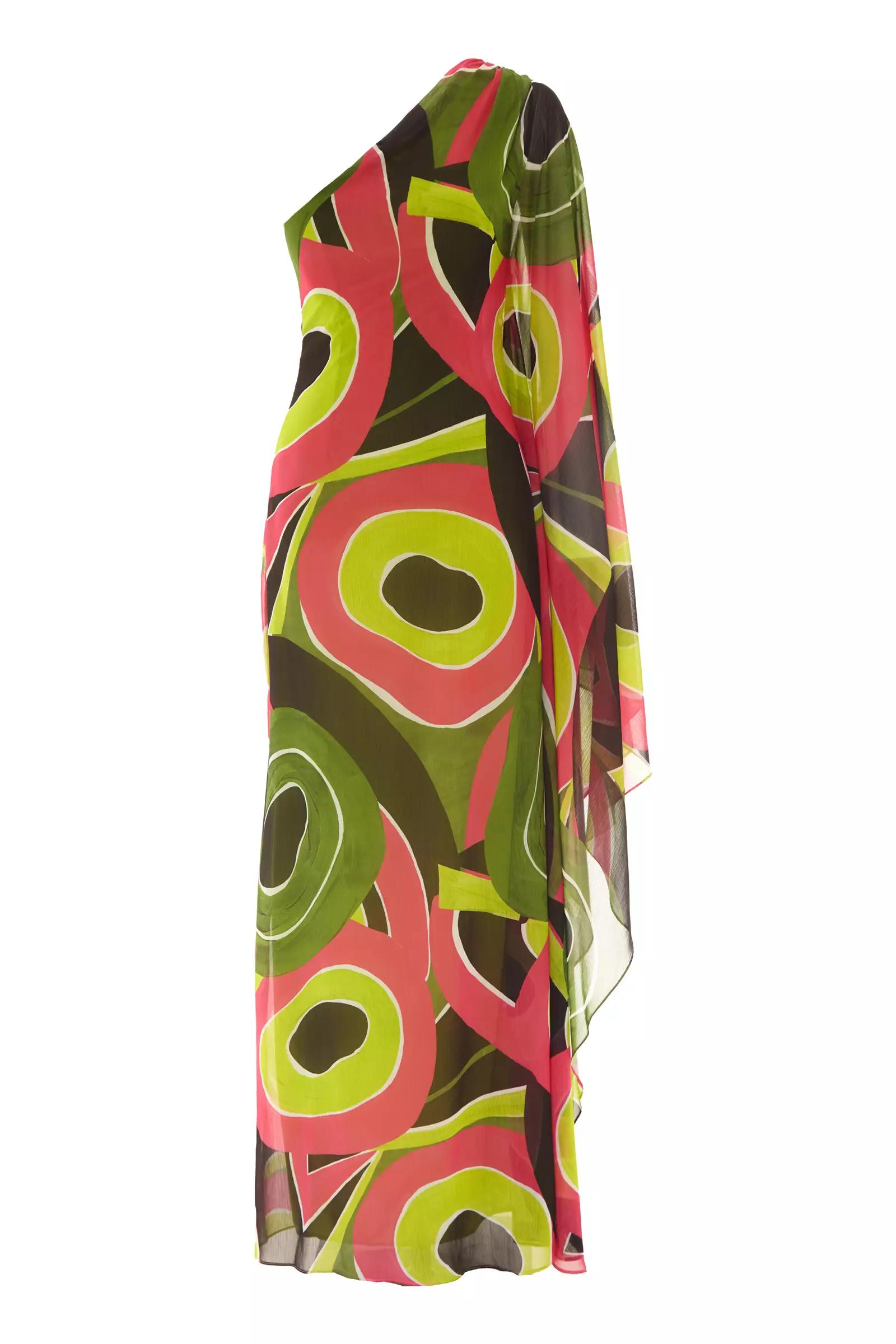 Printed sifon one arm maxi dress