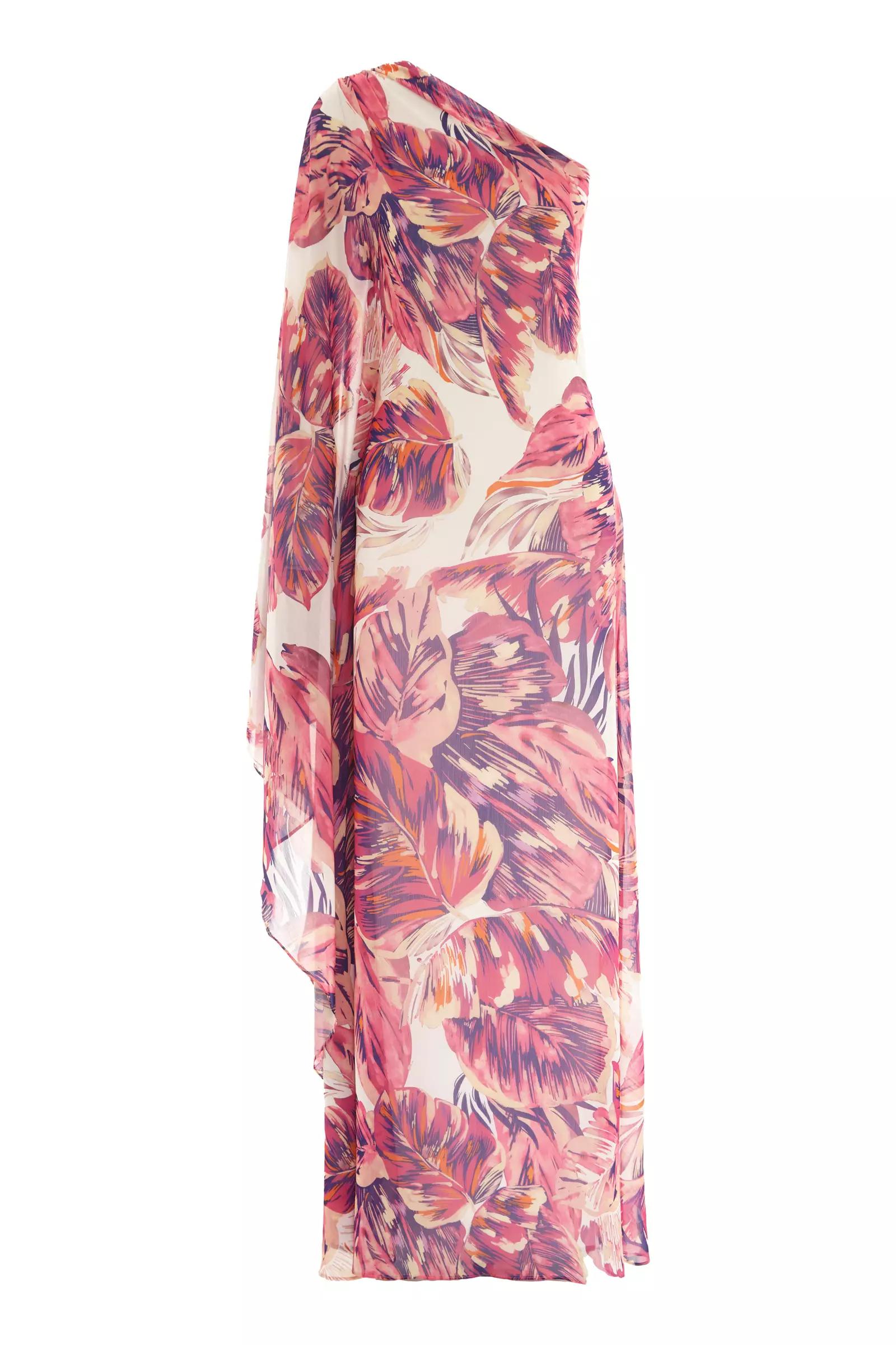 Printed sifon one arm maxi dress