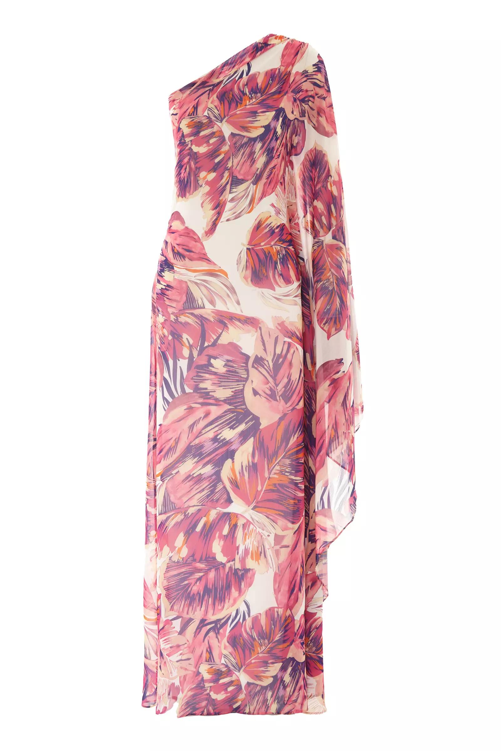 Printed sifon one arm maxi dress