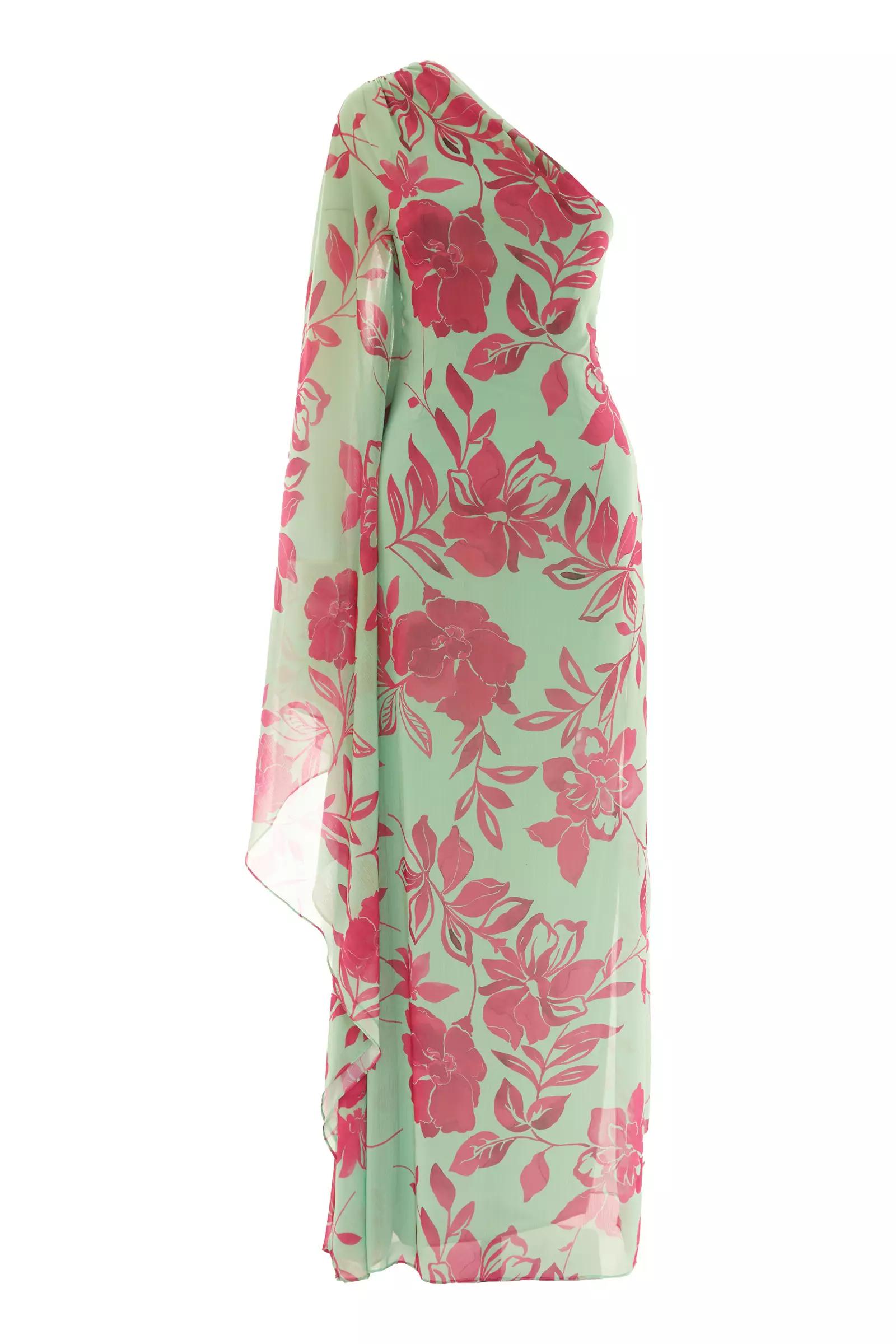 Printed sifon one arm maxi dress