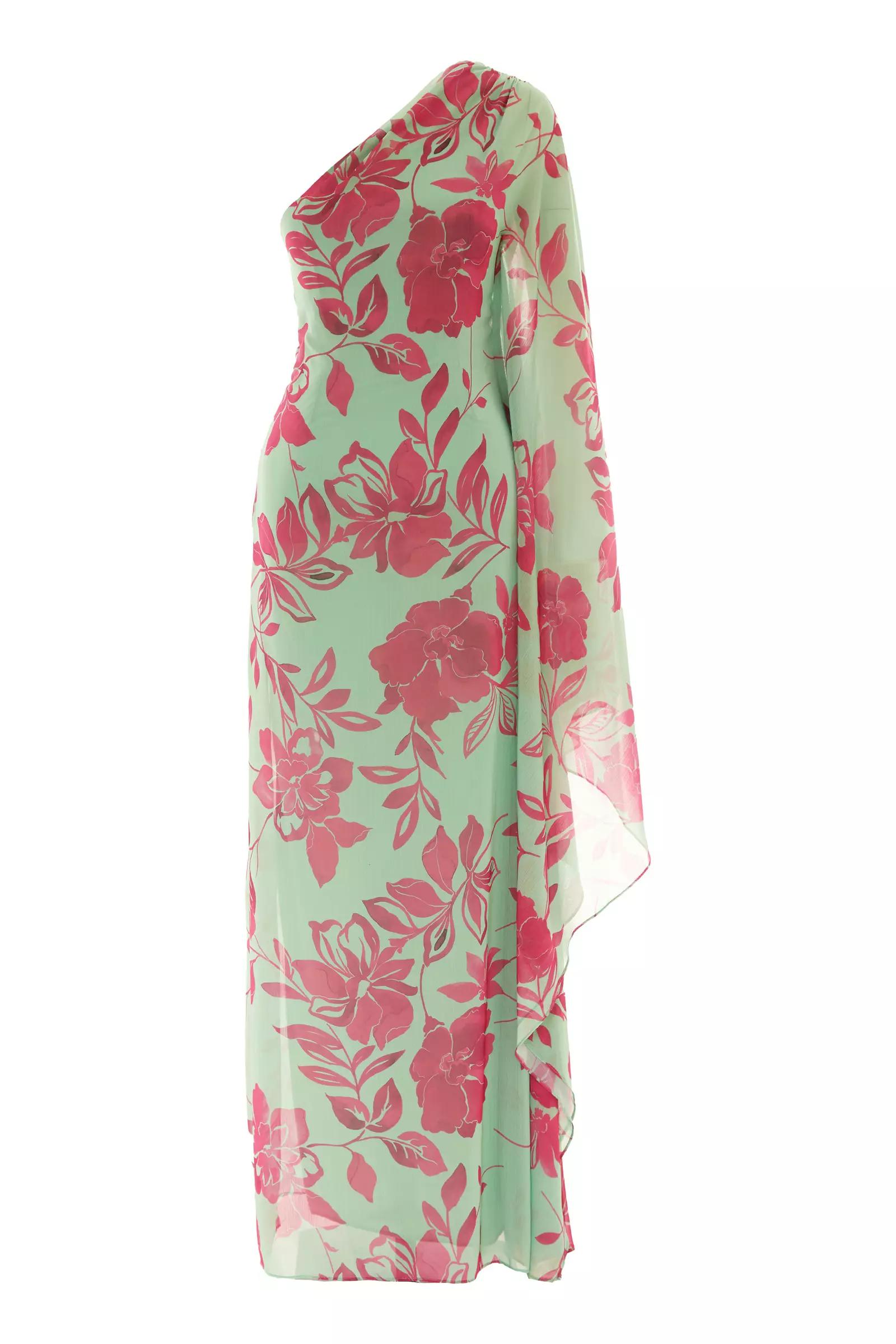 Printed sifon one arm maxi dress