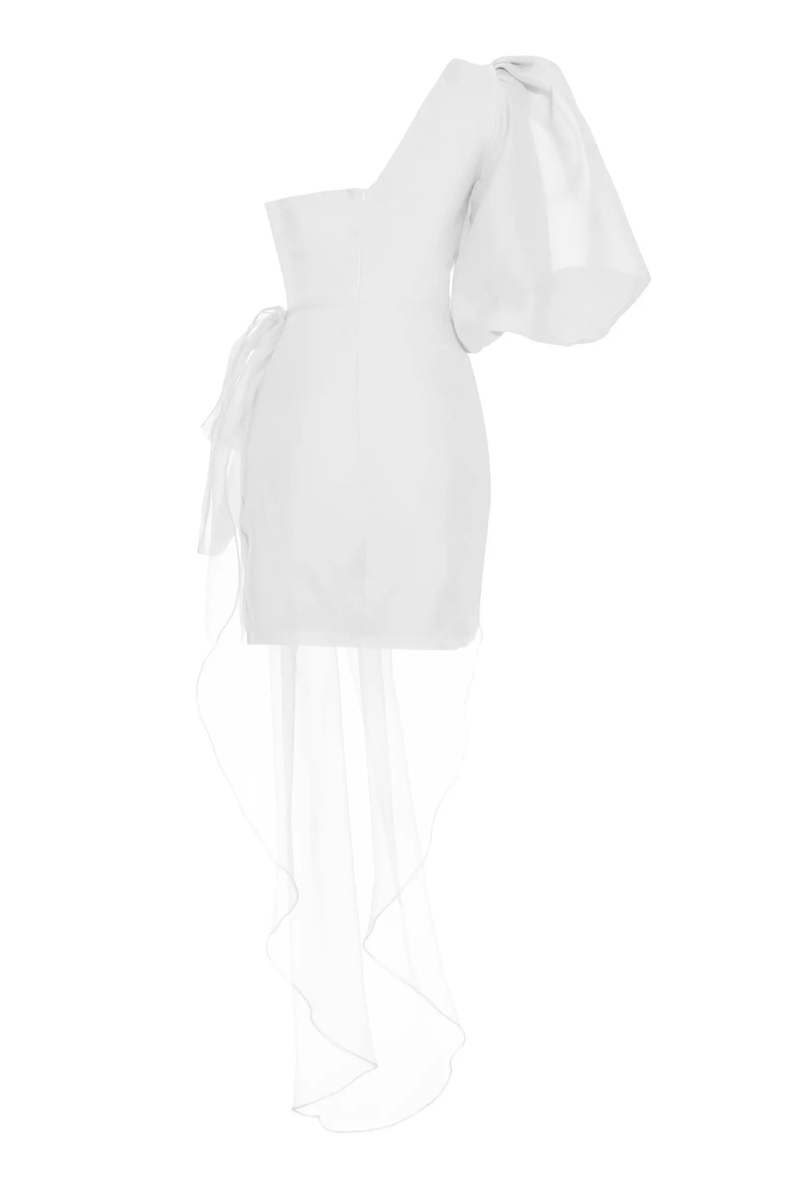 White plus size tulle one arm mini dress