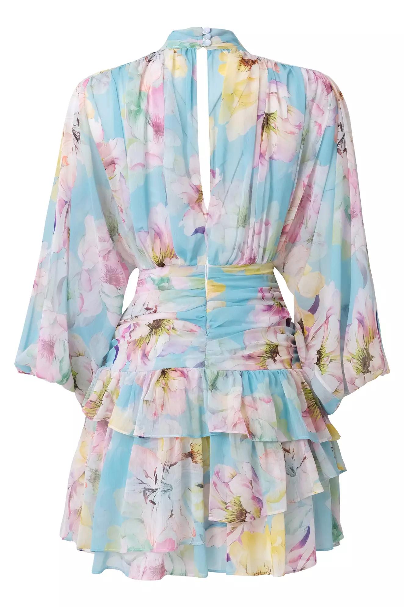 Printed sifon long sleeve midi dress