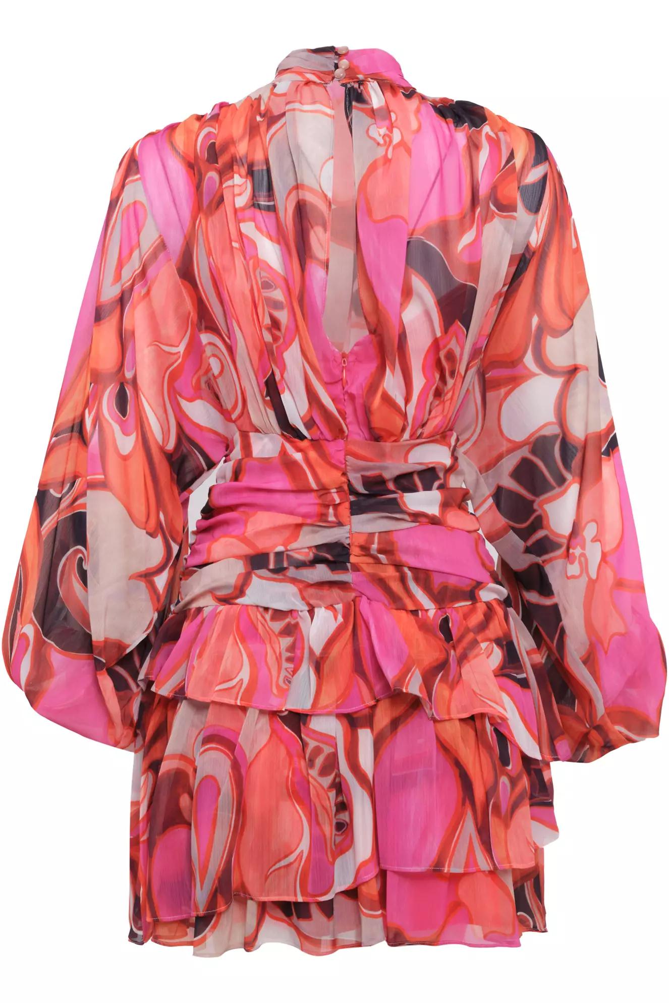 Printed sifon long sleeve midi dress