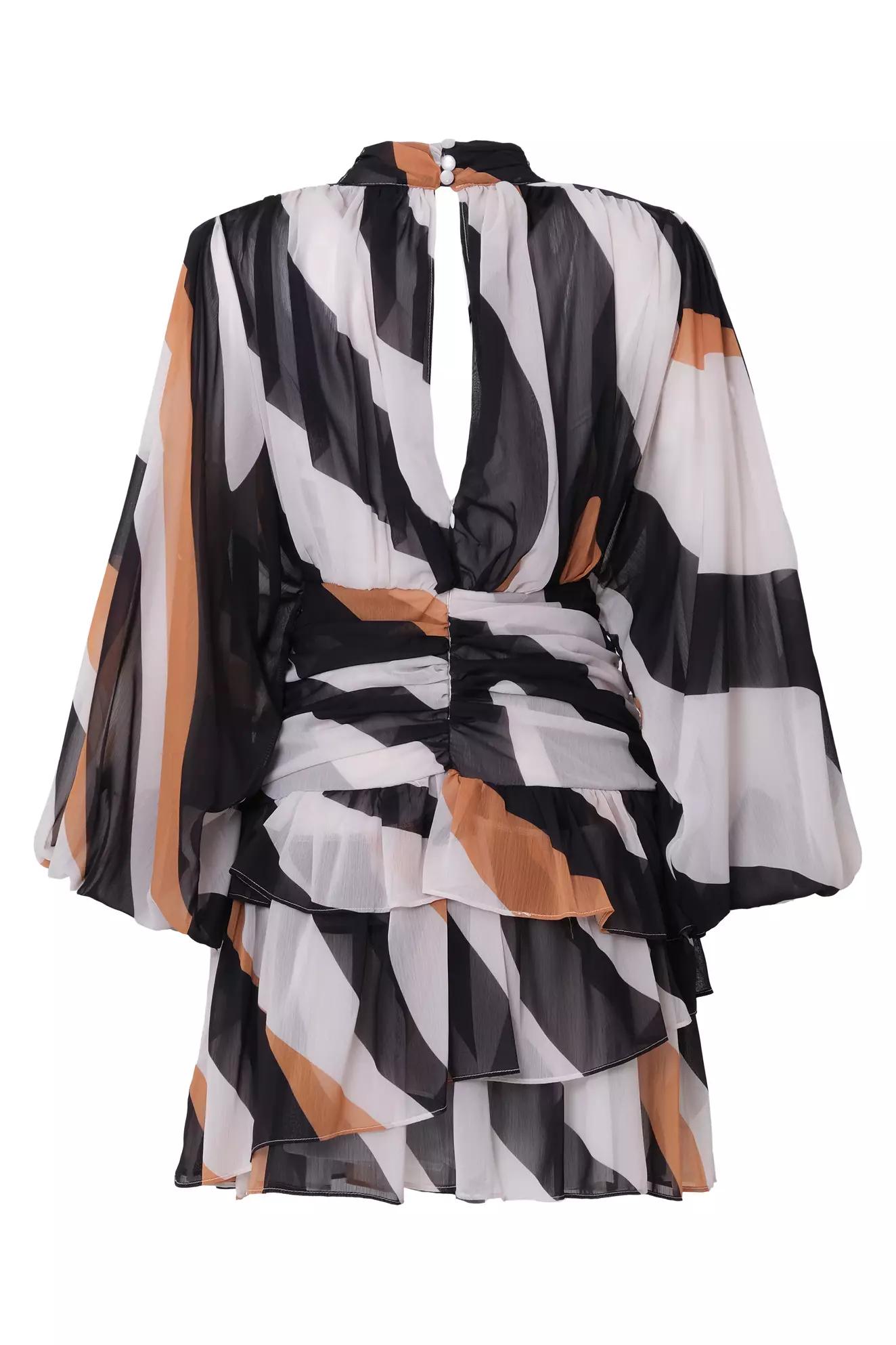 Printed sifon long sleeve midi dress