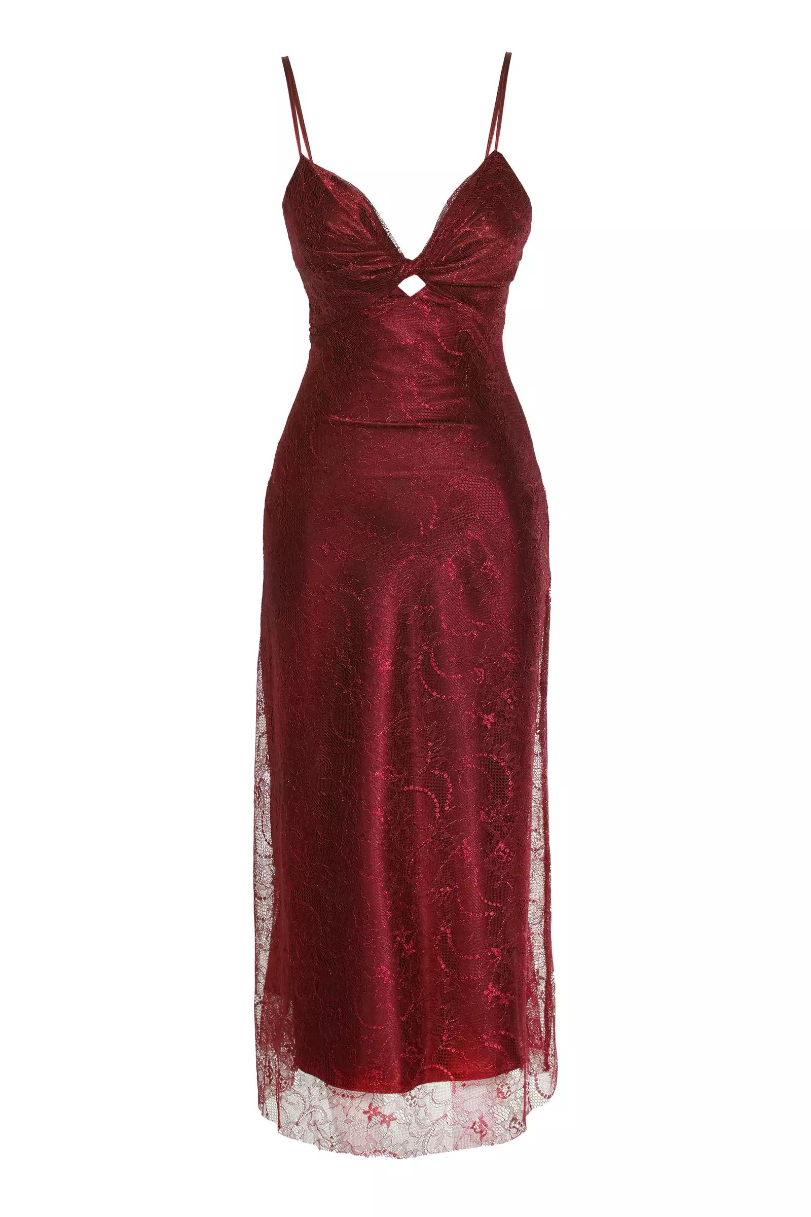 Maroon lace sleeveless midi dress