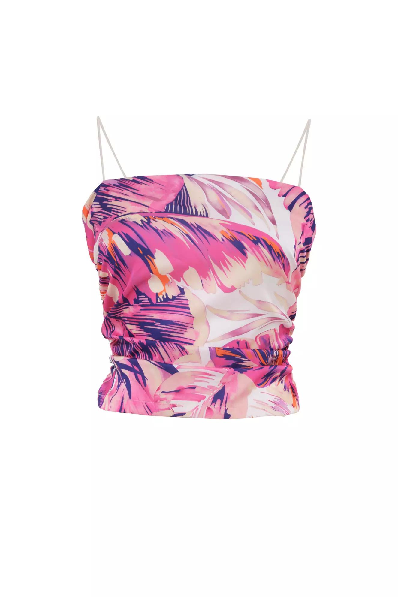 Printed satin sleeveless crop top