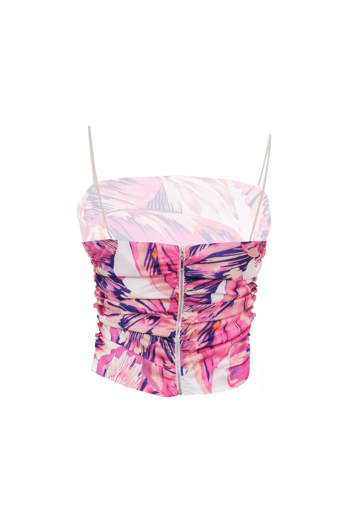 Printed satin sleeveless crop top