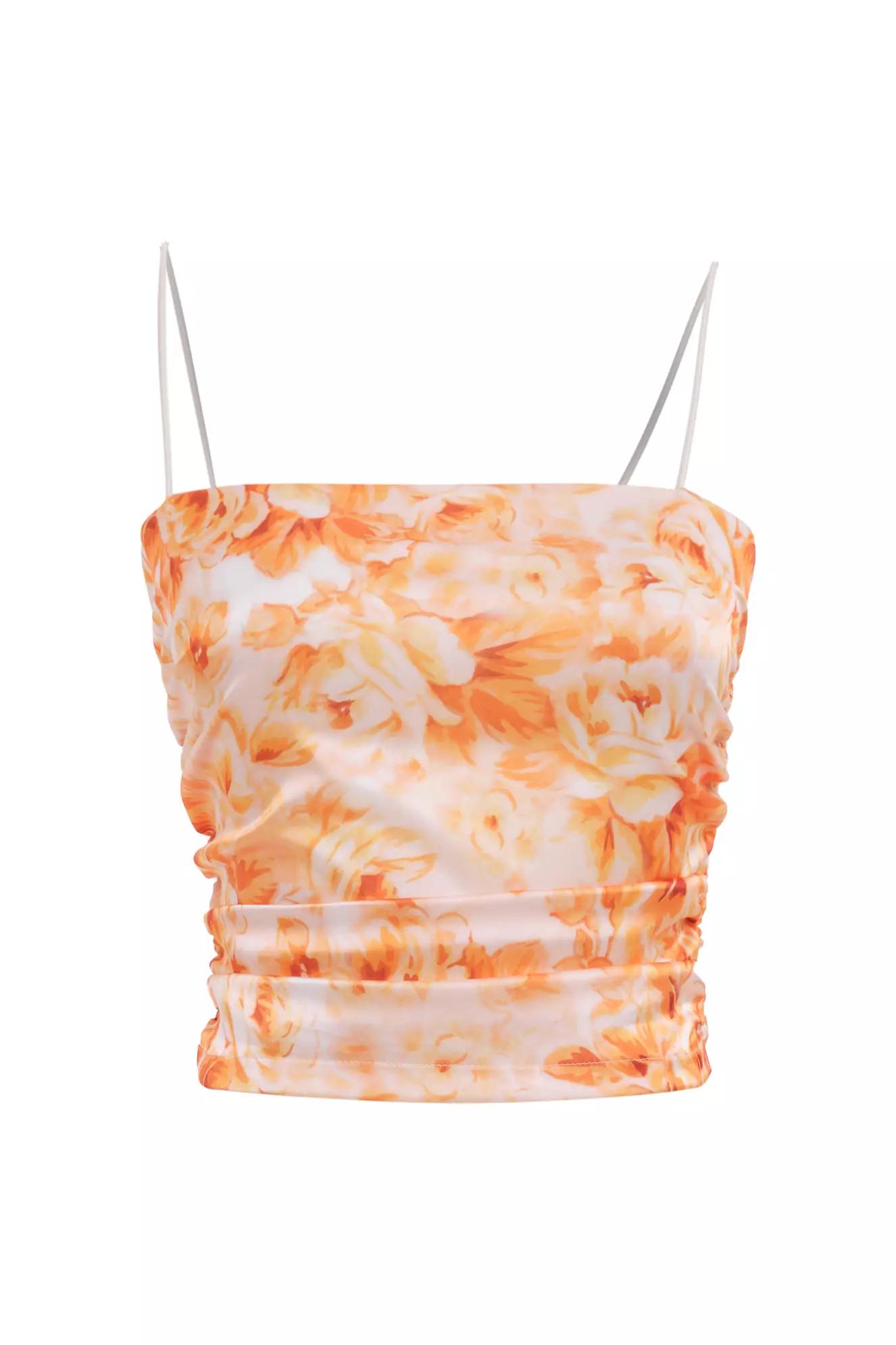 Printed satin sleeveless crop top