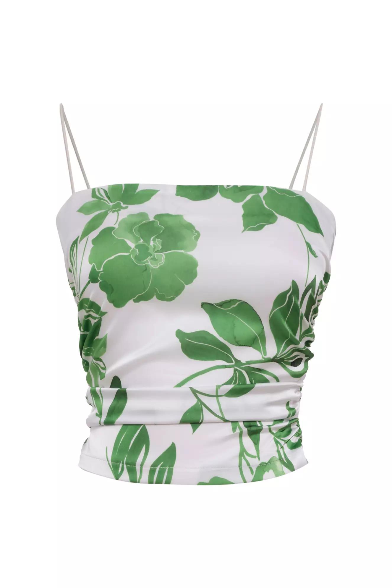 Printed satin sleeveless crop top