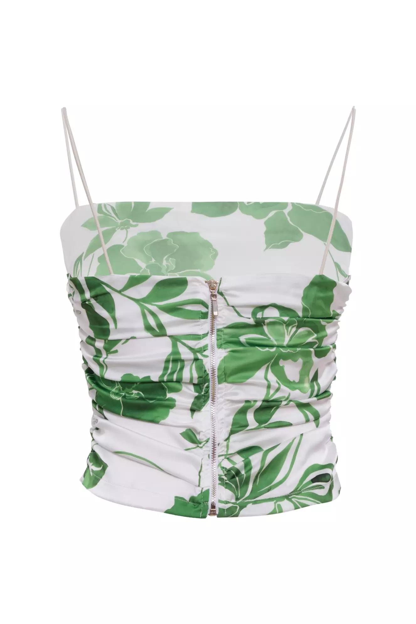 Printed satin sleeveless crop top