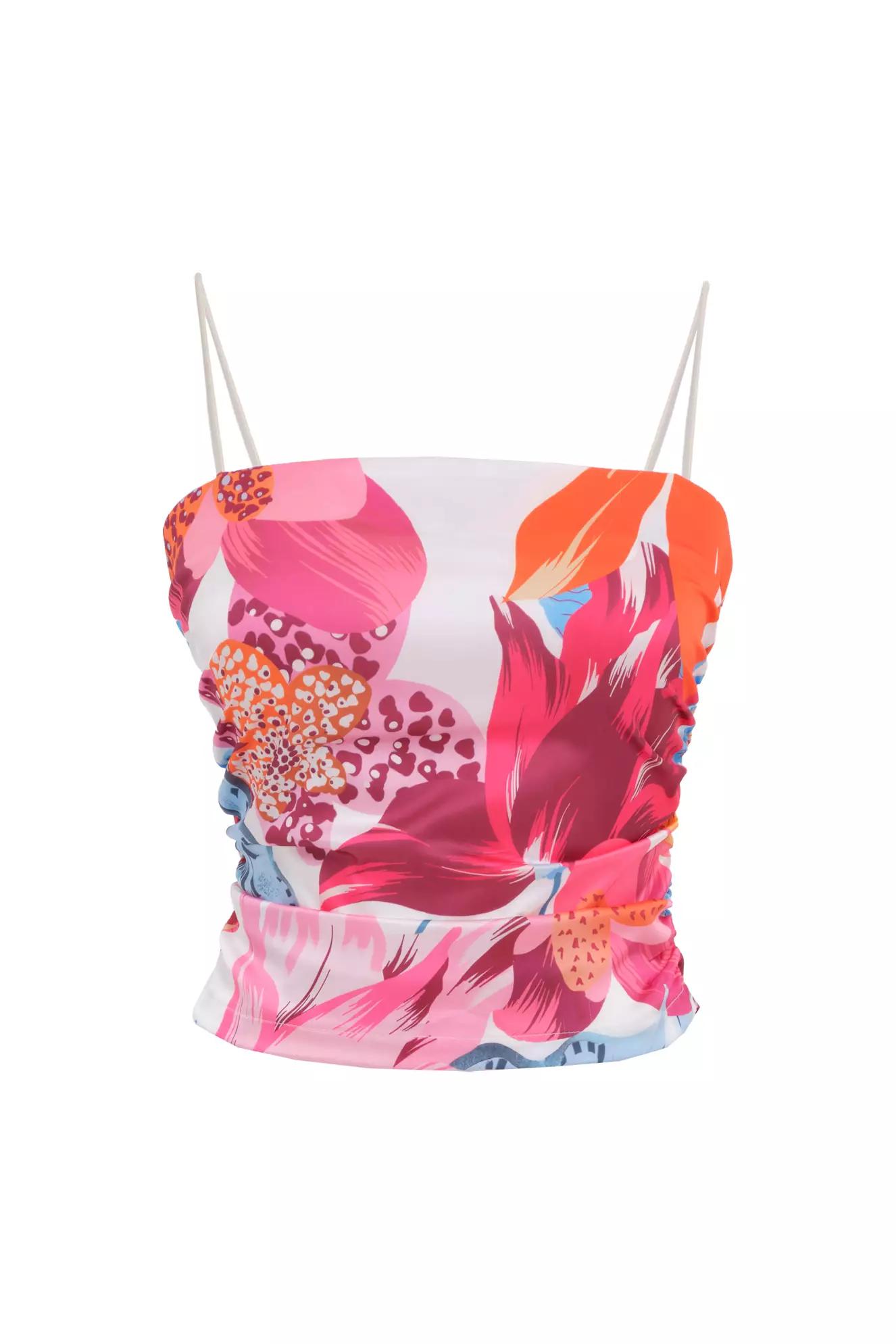 Printed satin sleeveless crop top