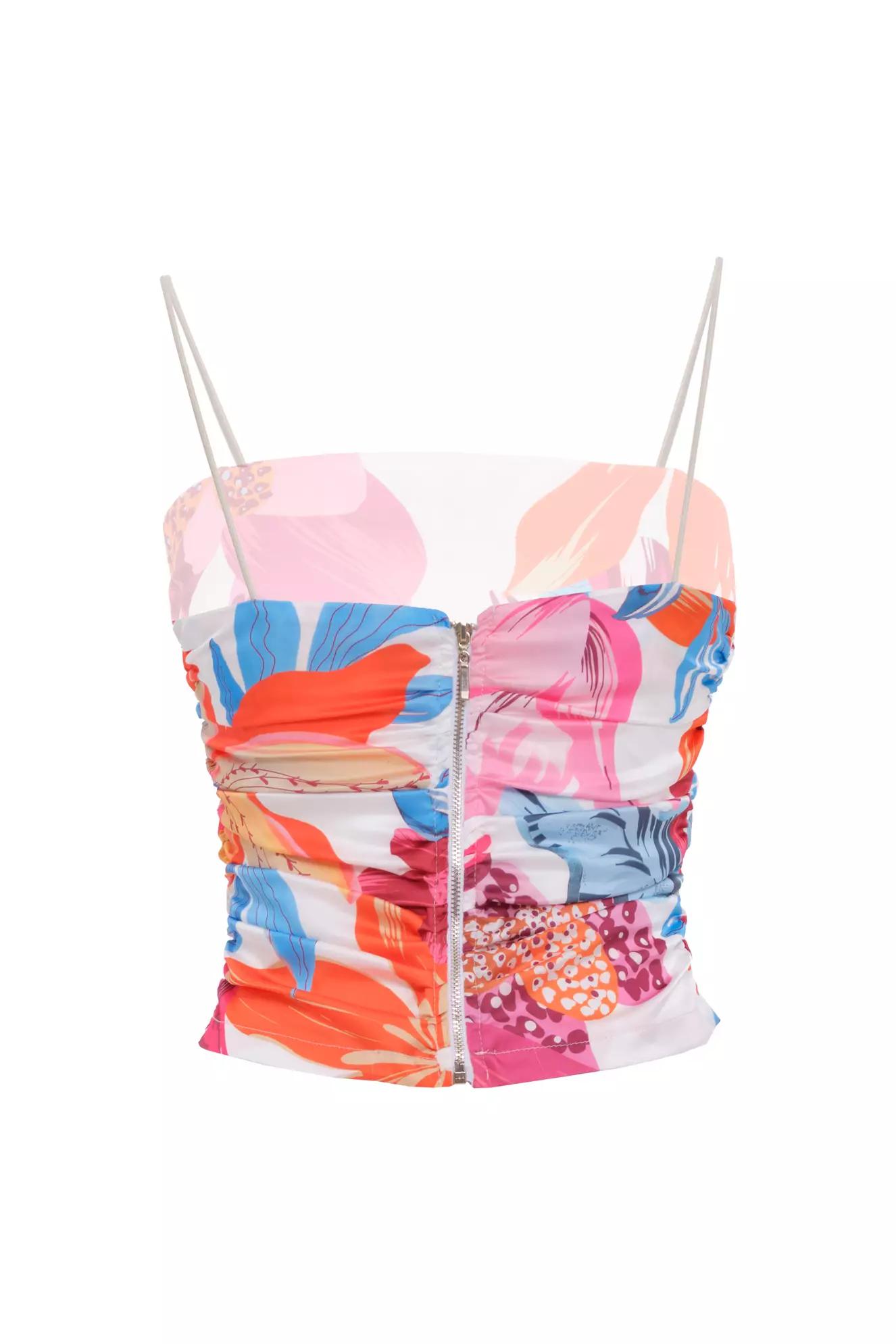 Printed satin sleeveless crop top