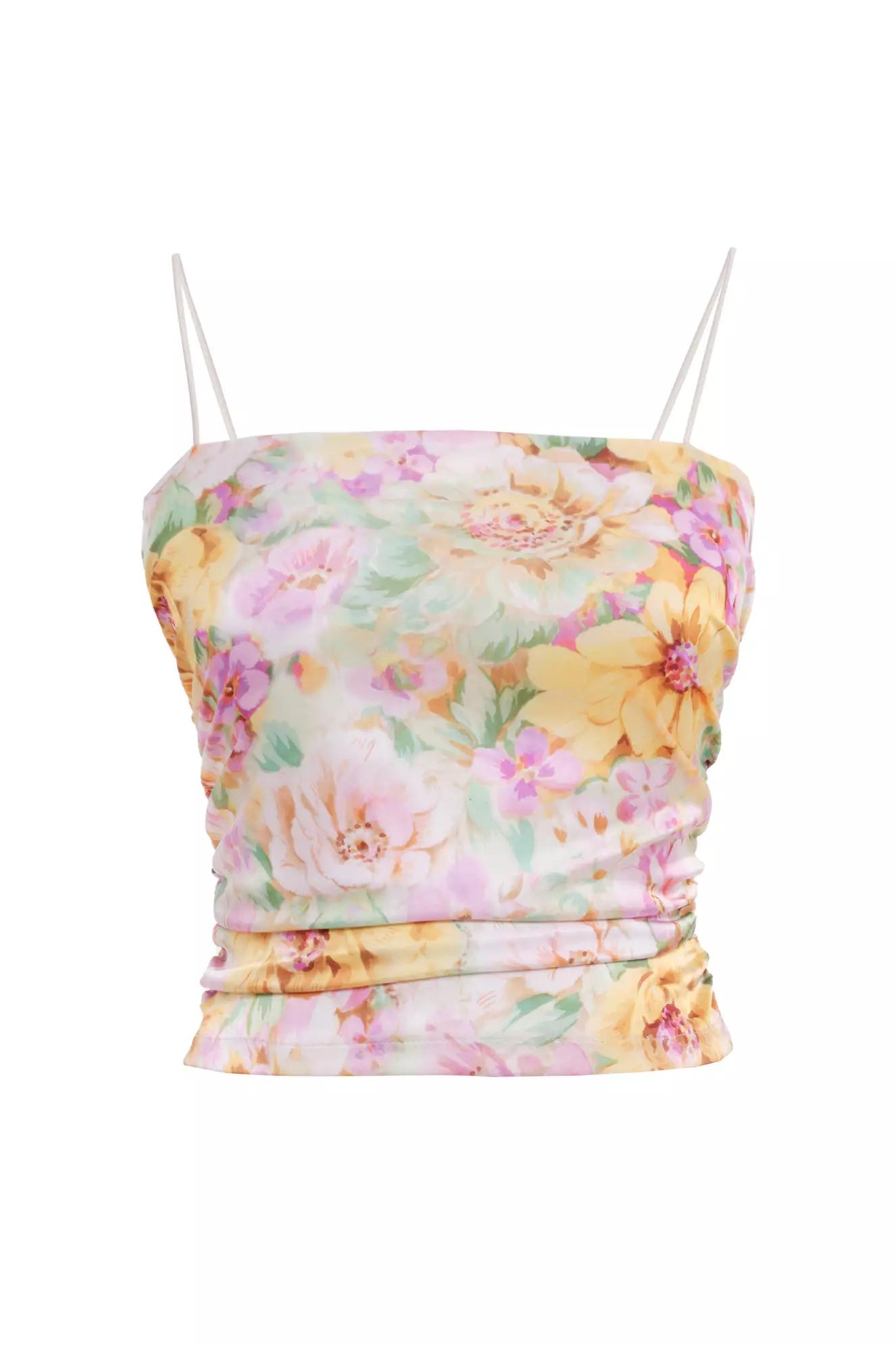 Printed satin sleeveless crop top