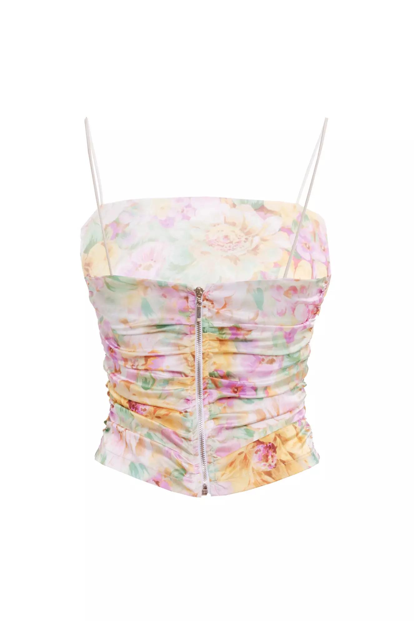 Printed satin sleeveless crop top