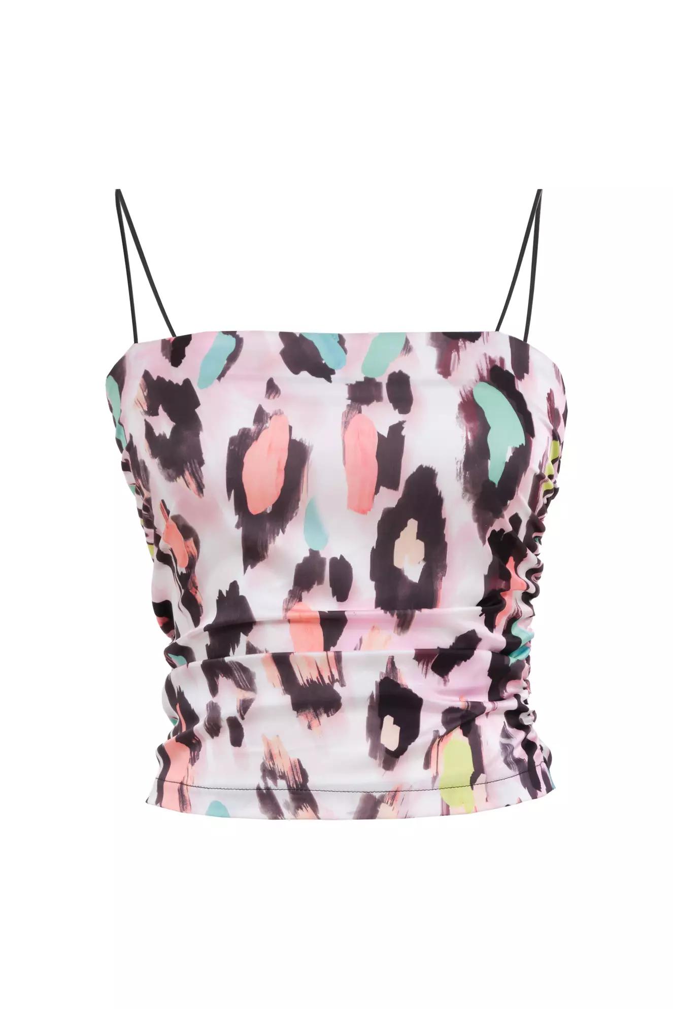 Printed satin sleeveless crop top