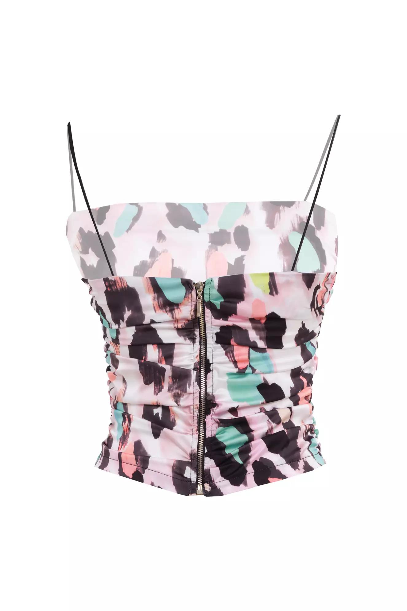 Printed satin sleeveless crop top