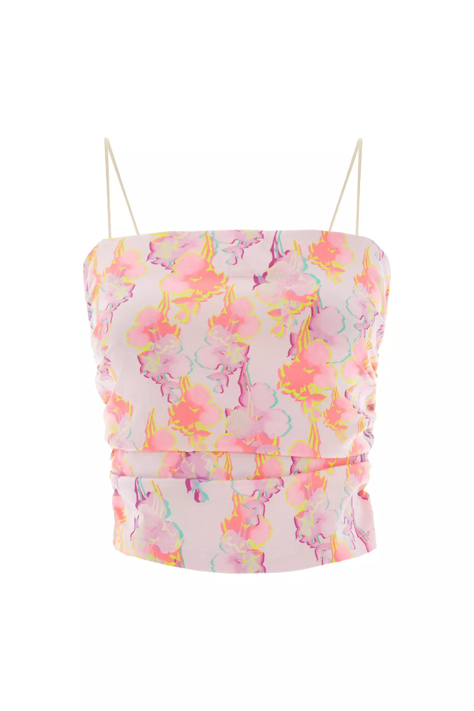 Printed satin sleeveless crop top