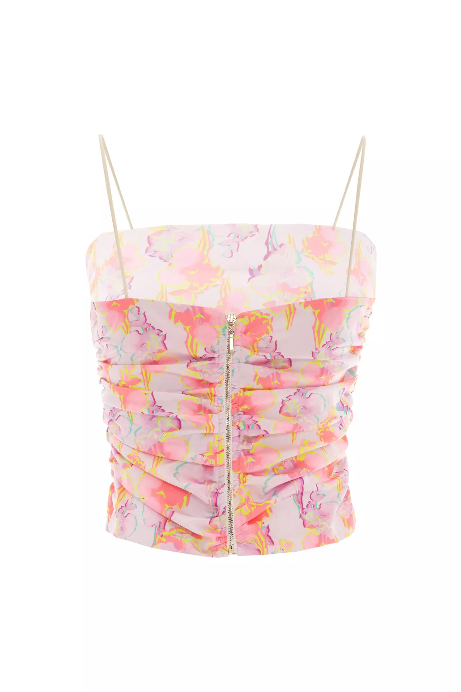 Printed satin sleeveless crop top