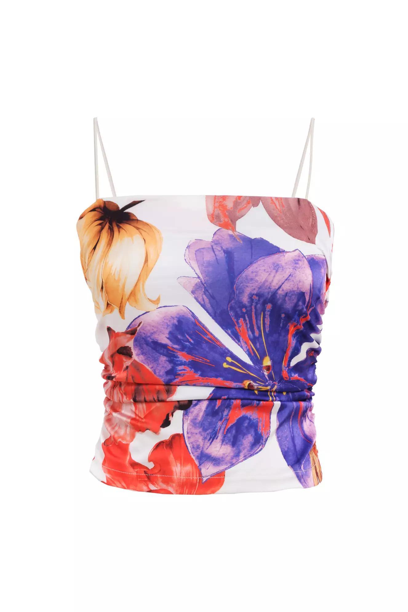 Printed satin sleeveless crop top