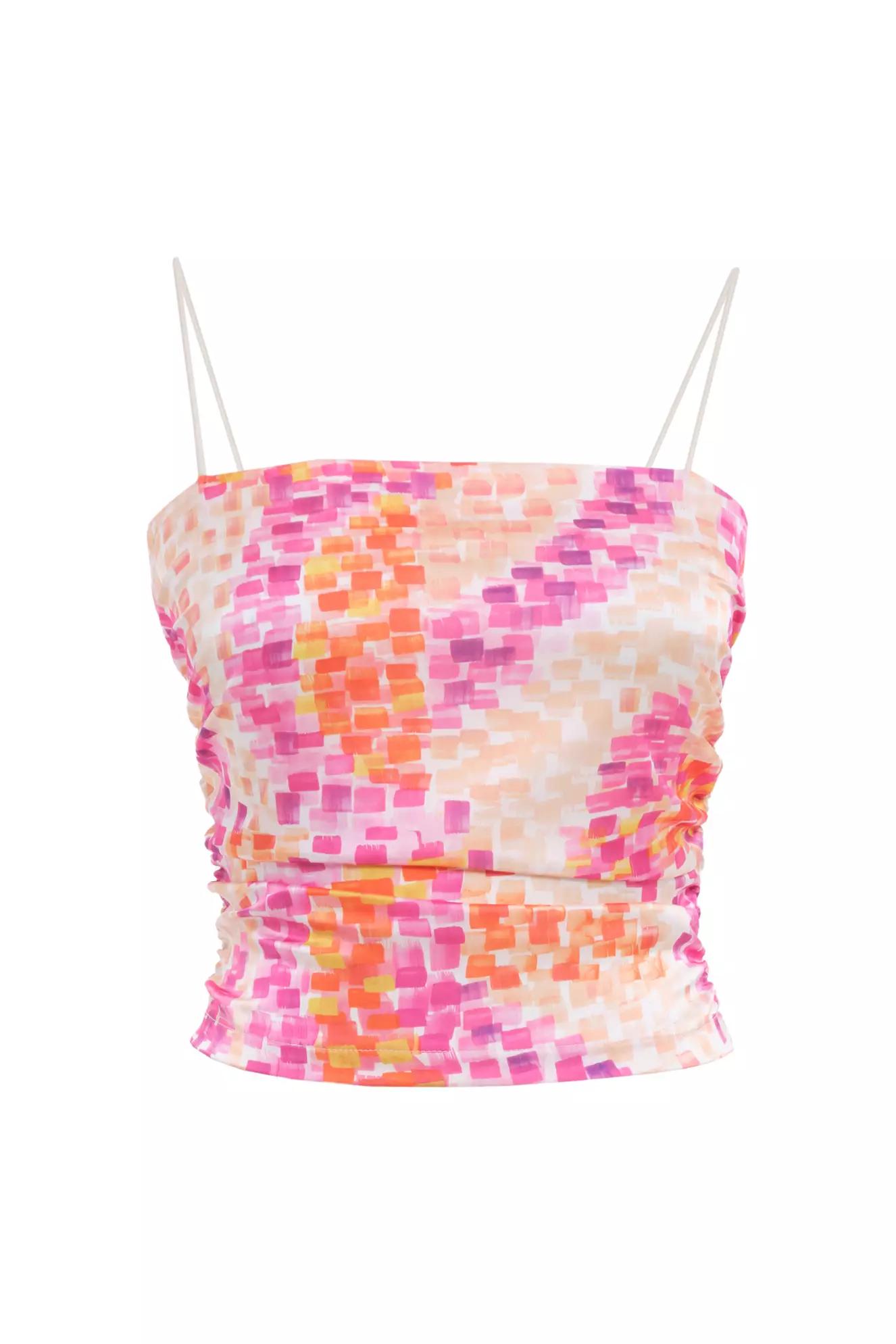 Printed satin sleeveless crop top