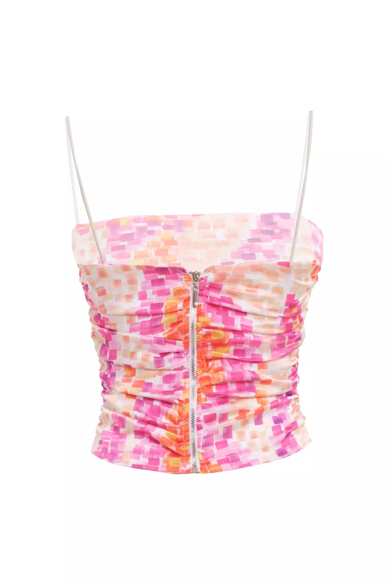 Printed satin sleeveless crop top