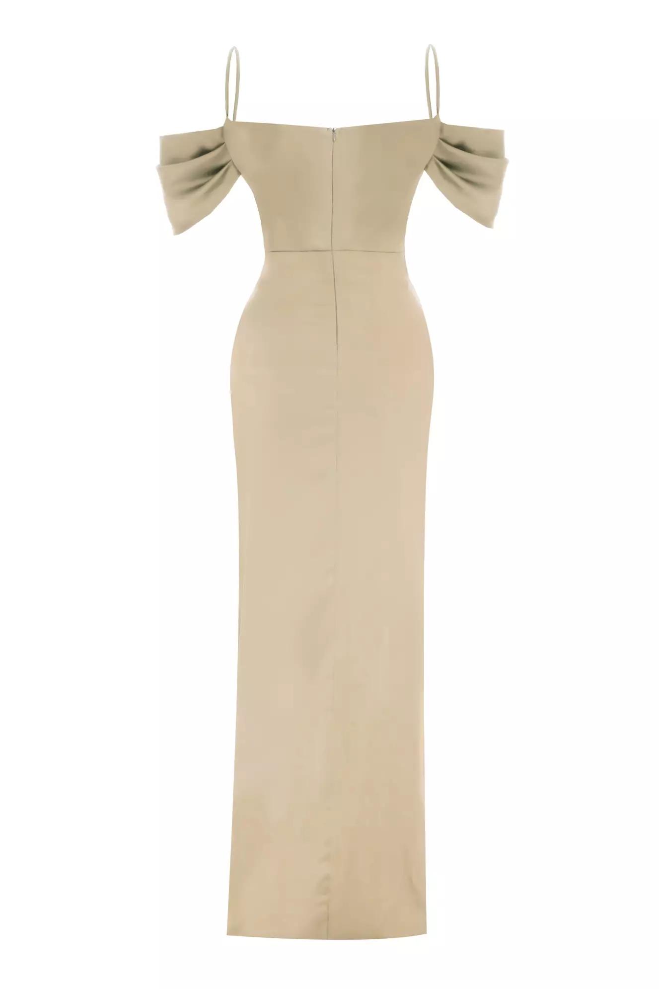 Beige satin sleeveless maxi dress