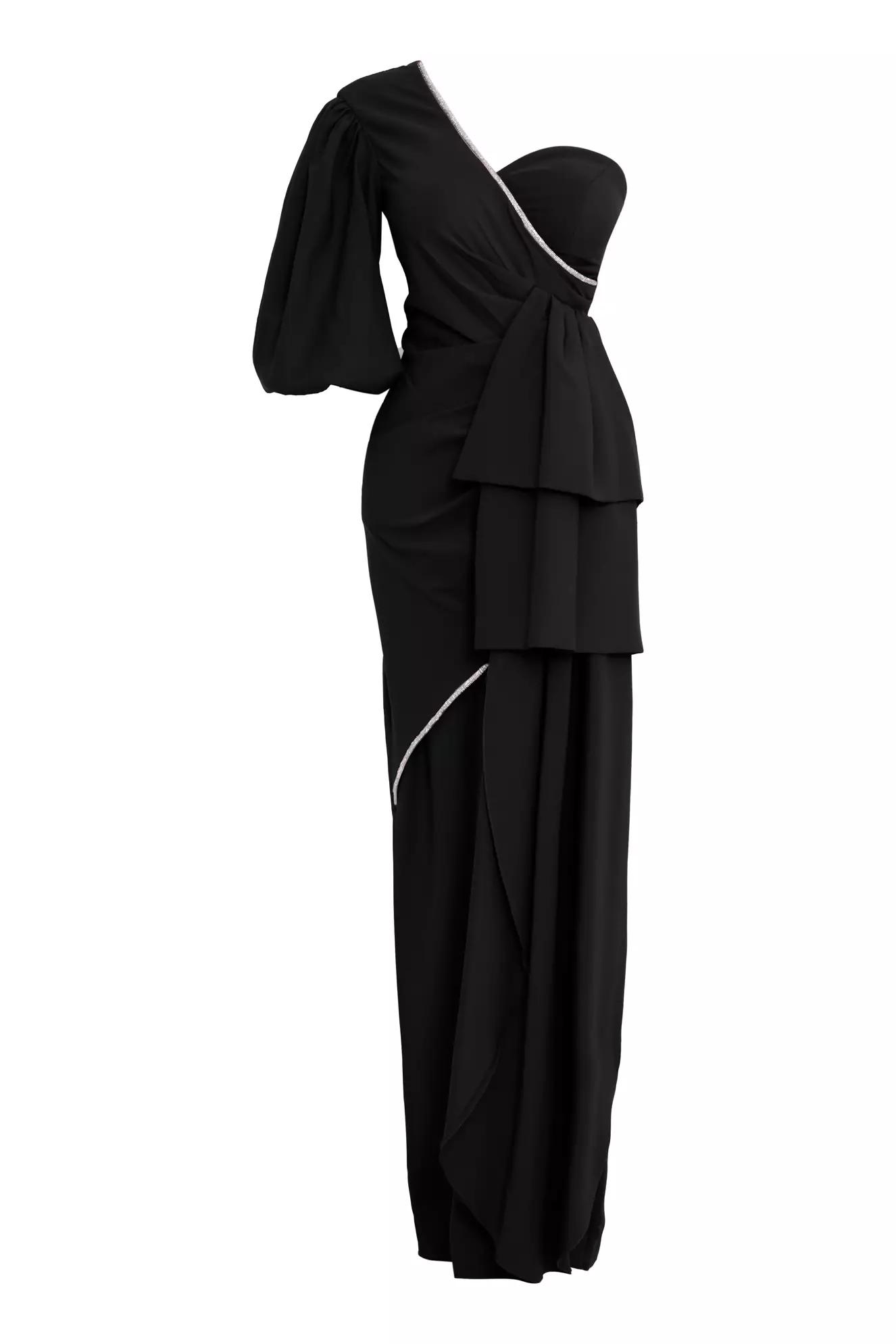 Black crepe one arm maxi dress