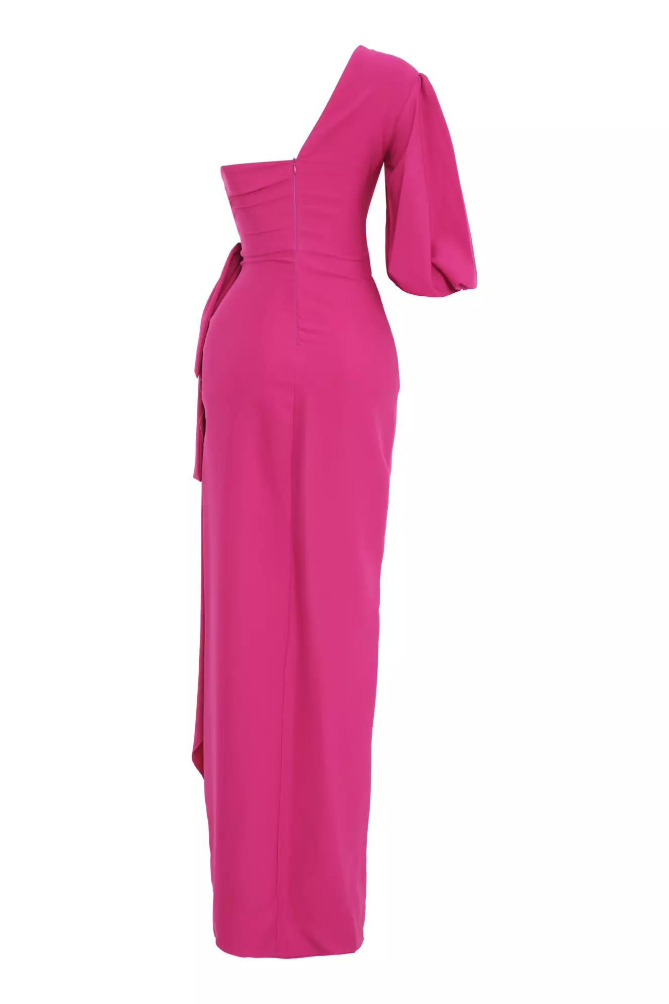 Fuchsia crepe one arm maxi dress