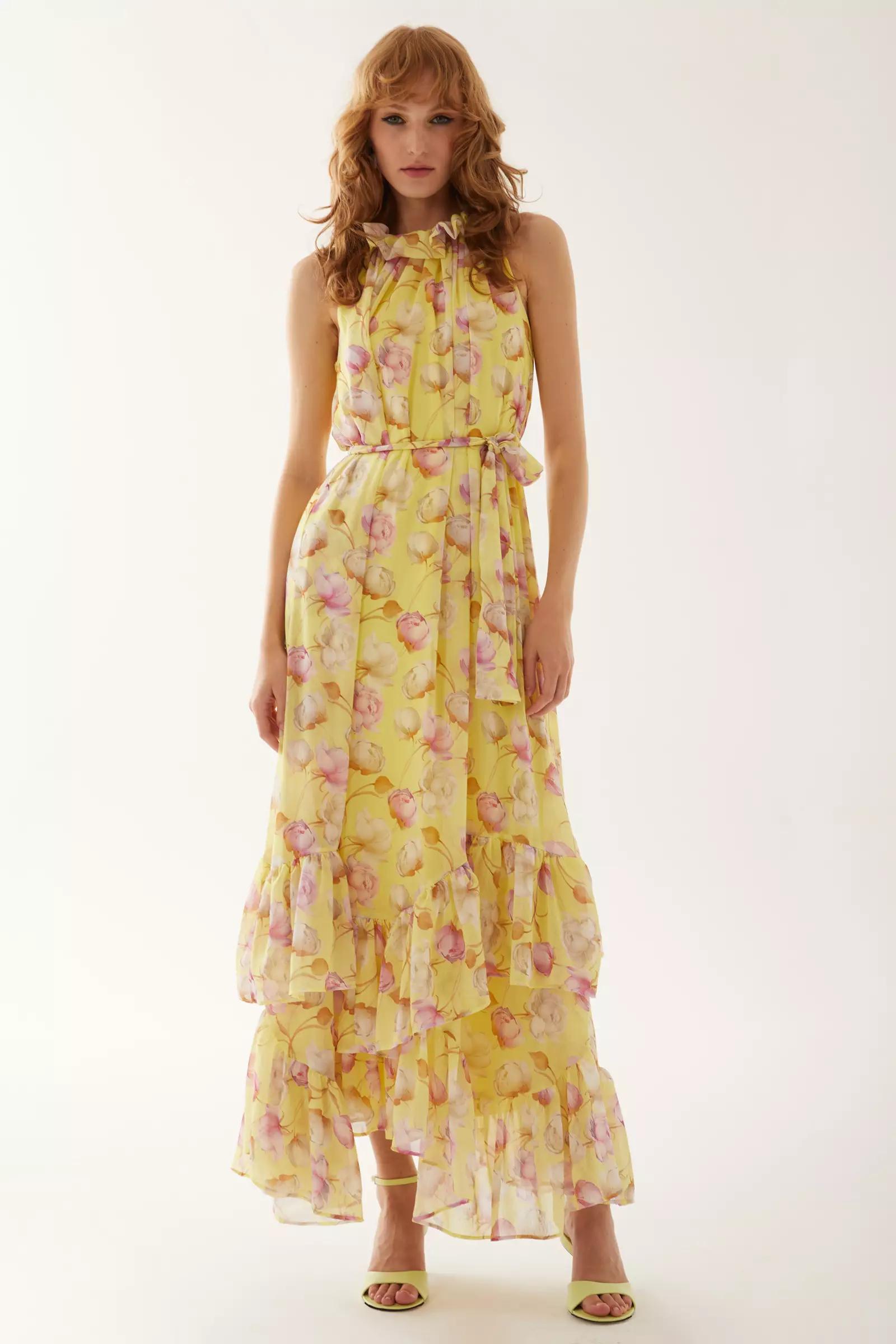 Printed sifon sleeveless maxi dress