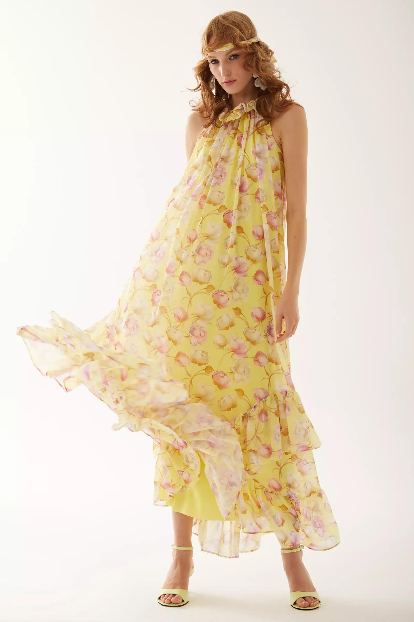 Printed sifon sleeveless maxi dress