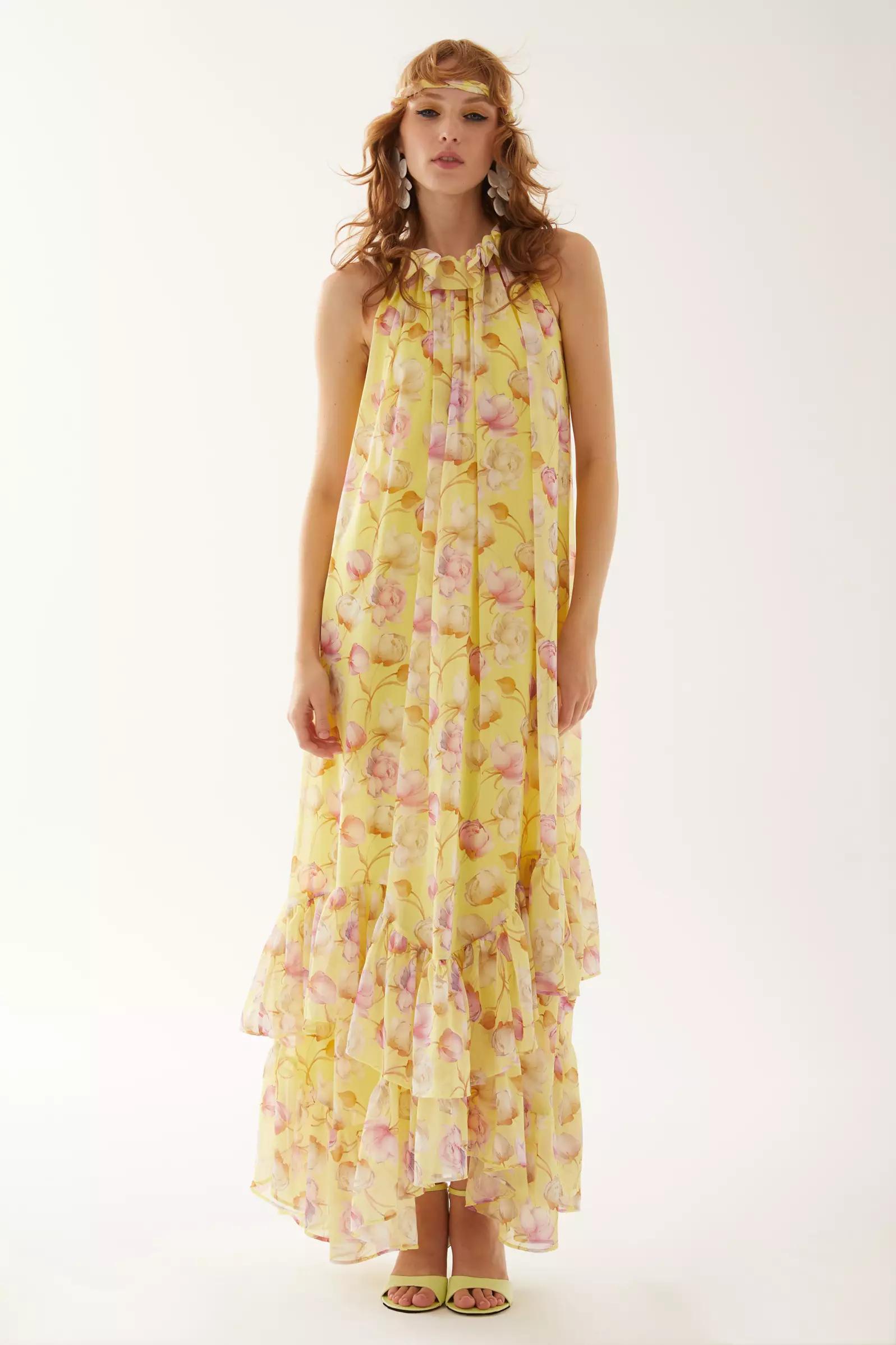 Printed sifon sleeveless maxi dress