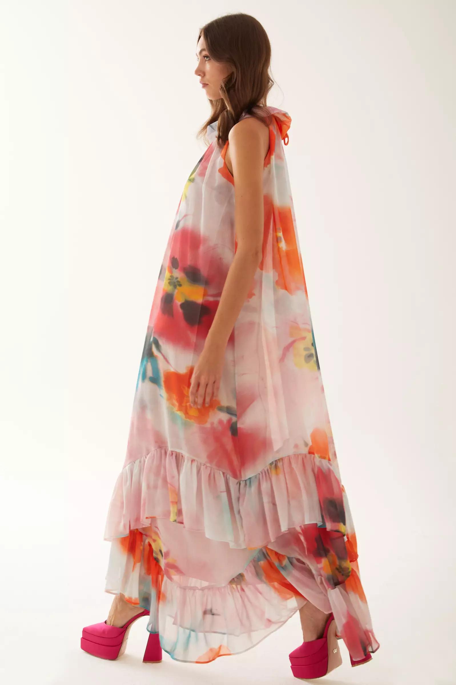 Printed sifon sleeveless maxi dress